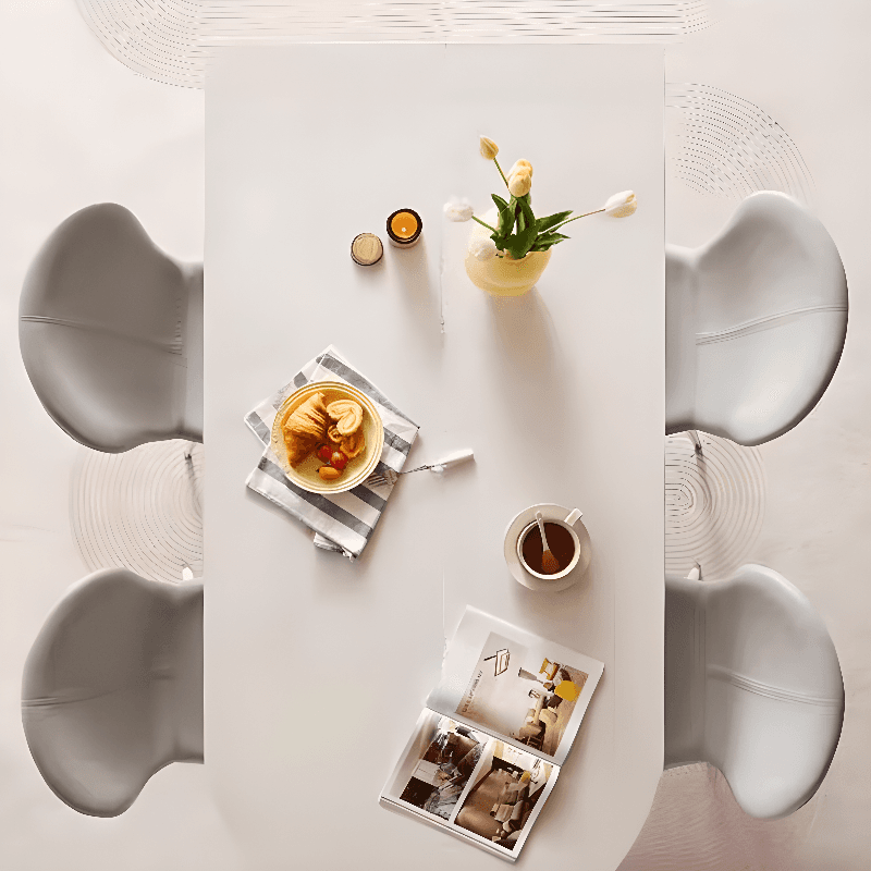 Art Deco Peninsula Dining Table with White Slate Stone Fixed Tabletop at Standard Height - image 7