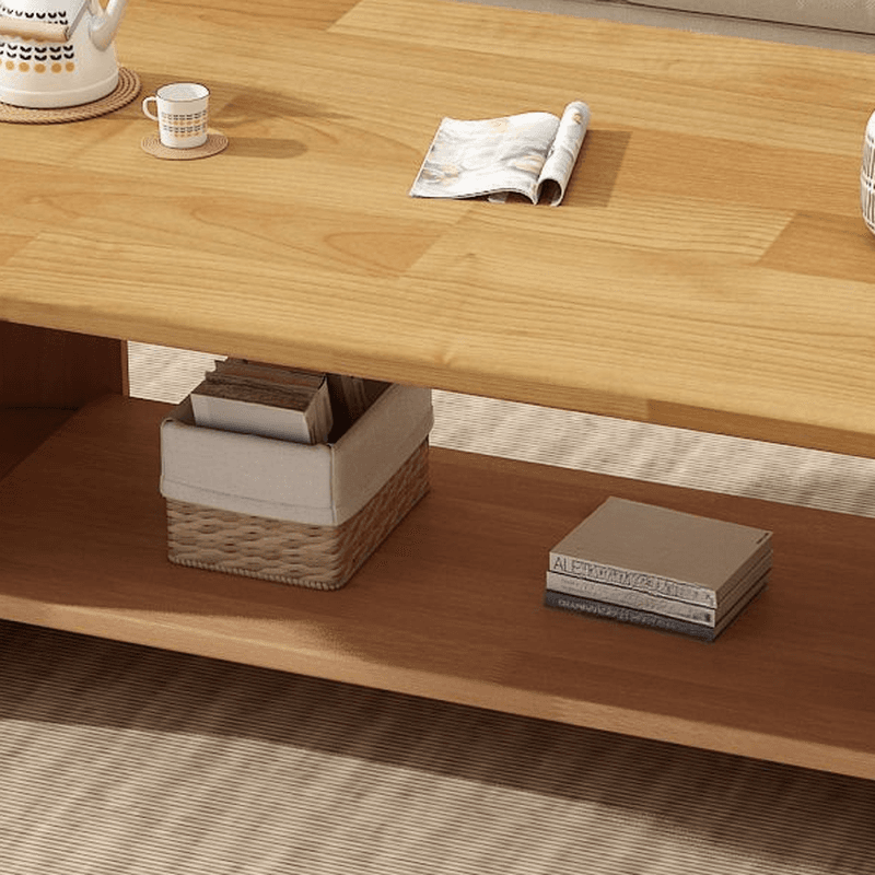 Elegant 2 Tiers Oval Natural Wood Board Game Coffee Table with Twin Support and Repository Storage, 1 Shelf - image 9