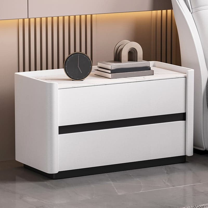 Modern Faux Leather Nightstand with 2 Drawers in Stone Countertop - image 10