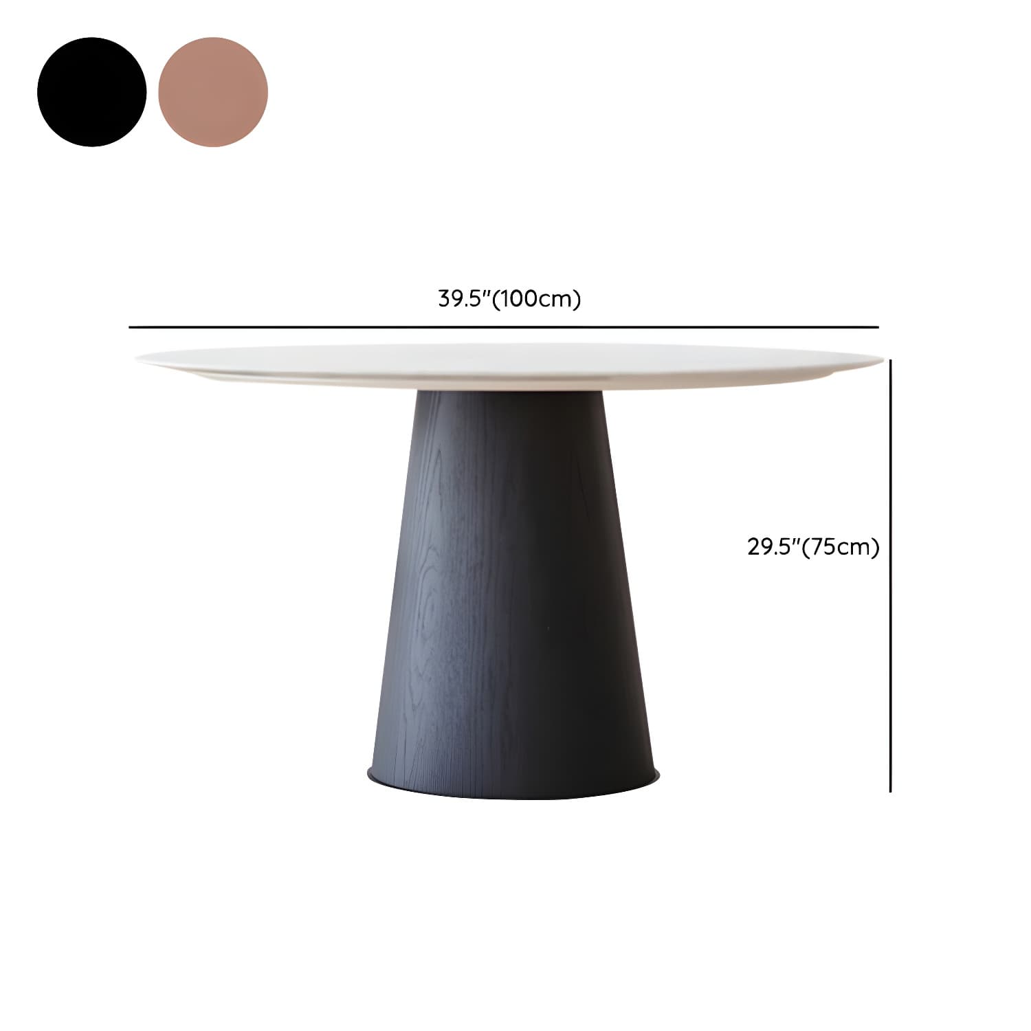 Modern Round Dining Table White Stone Tabletop with Wood Pedestal Base - image 10