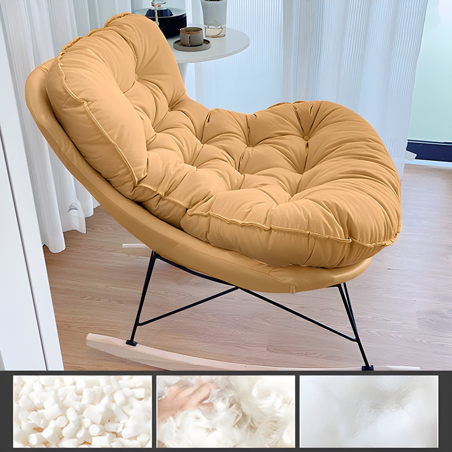 Modern Tufted Upholstered Rocking Chair with Natural Wood Legs - image 10