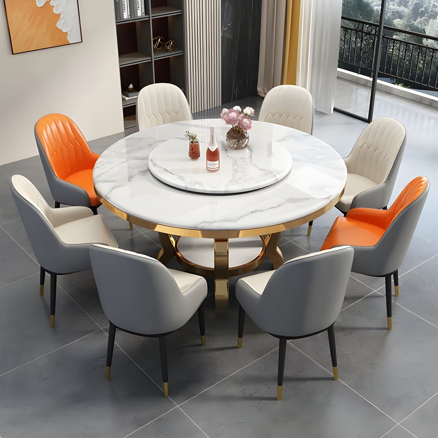 Kitchen 1/7/9/11 Pcs Dining Set with Round Dinette Table and Leather Chairs - image 4