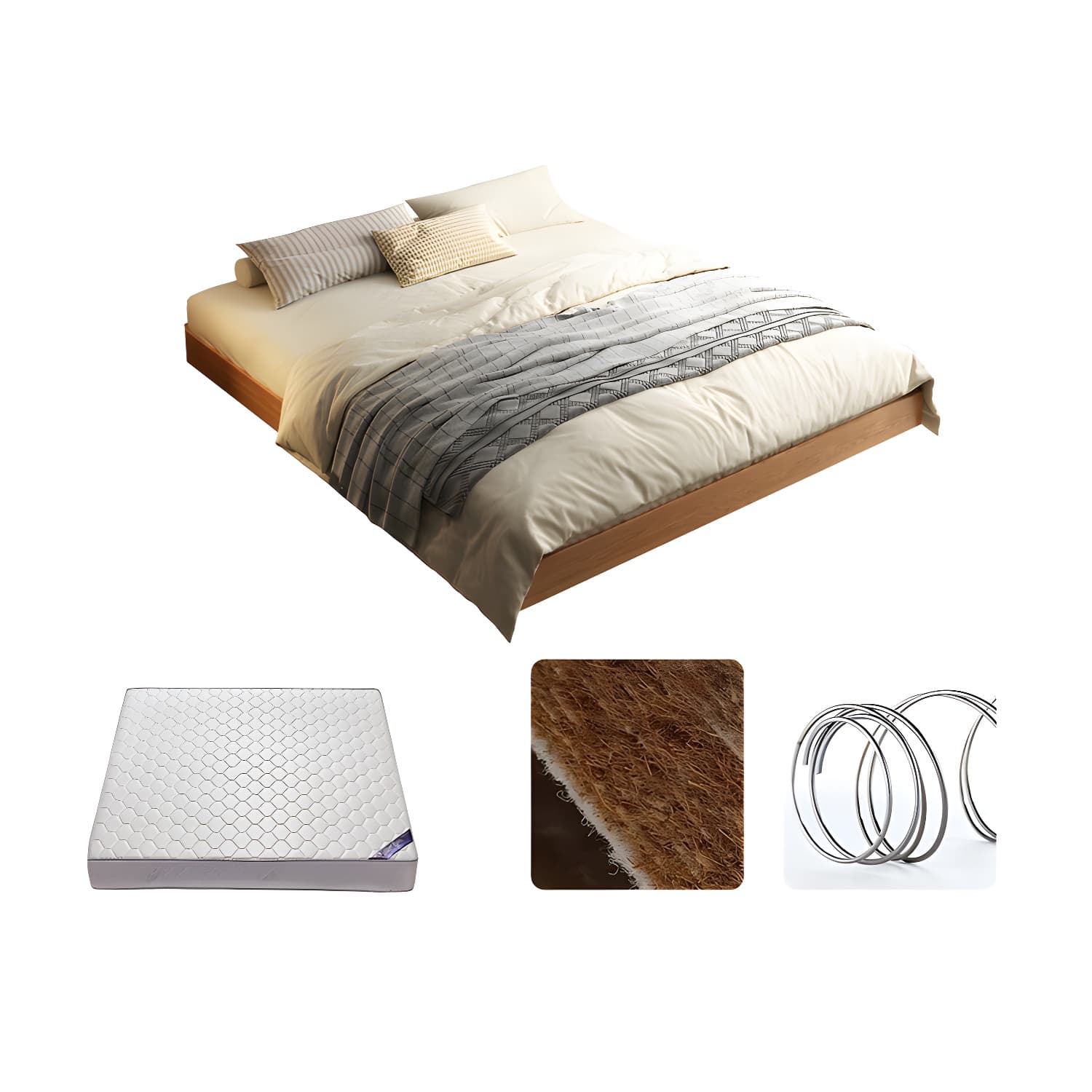 5.12" High Wood Platform Bed Scandinavian Natural Bed Frame Set - image 10