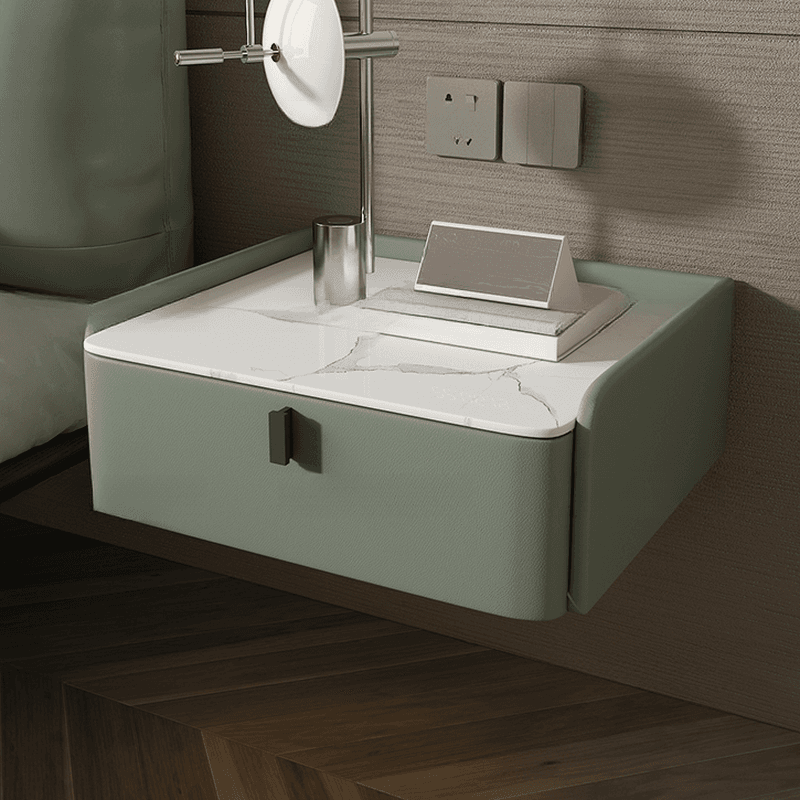 Organic Modern Bedside Cabinet Nightstand with 1 Drawer, Stone Countertop, and Hanging Shelf - image 6