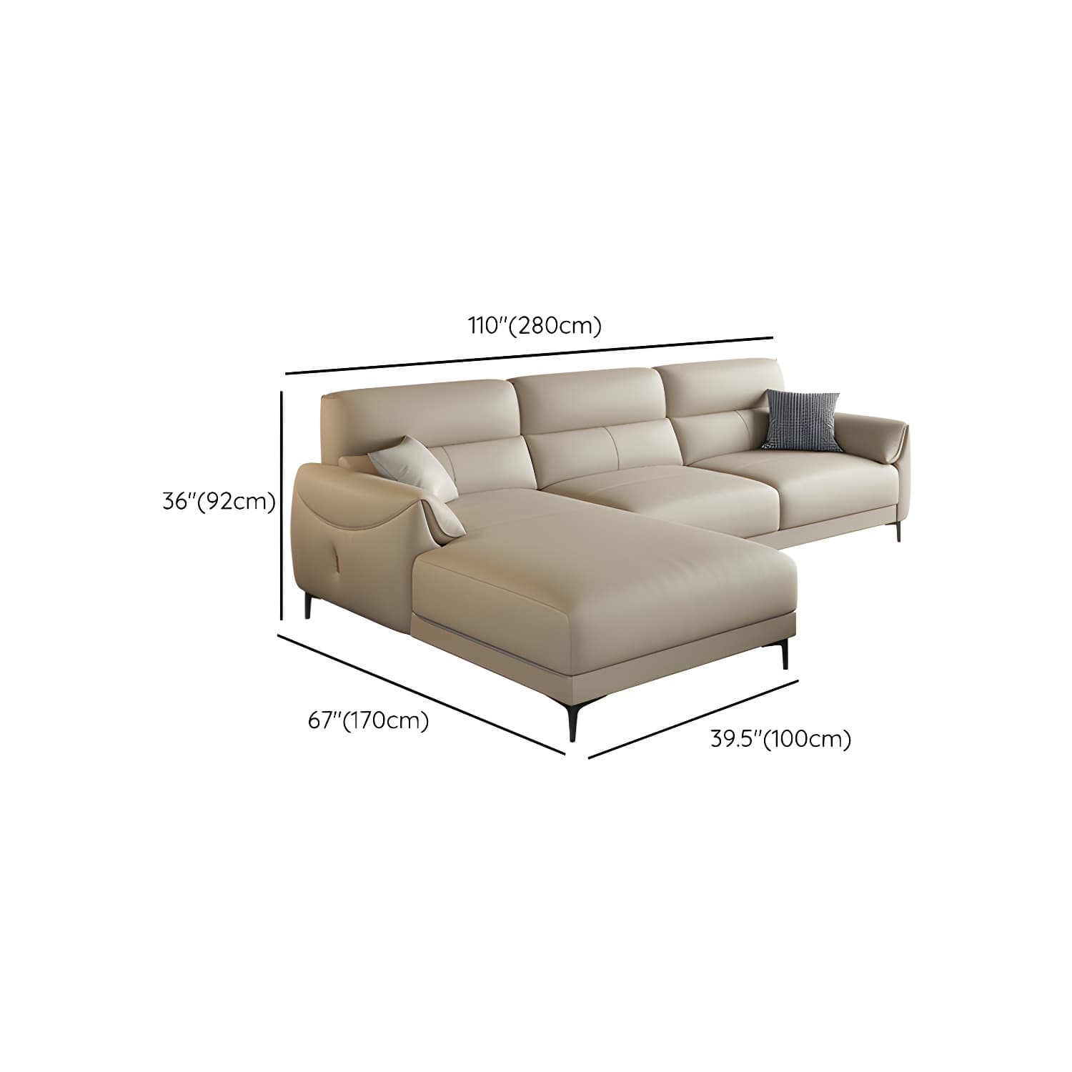 Modern Beige Leather Stationary Sectional Sofa with Pine Wood Frame - image 15