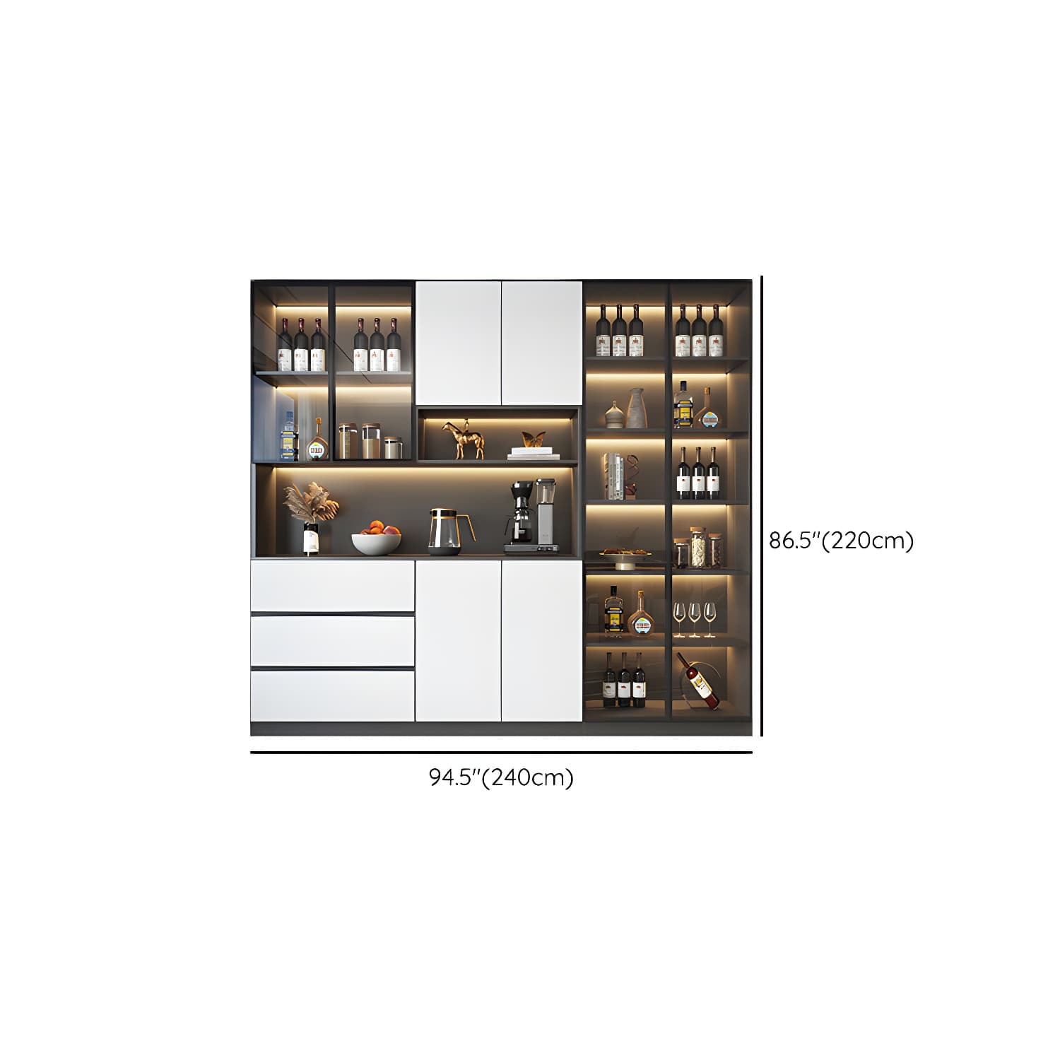 Modern Glass Adjustable Shelving Doors Wood Sideboard Cabinet with Cabinets and Drawers - image 12
