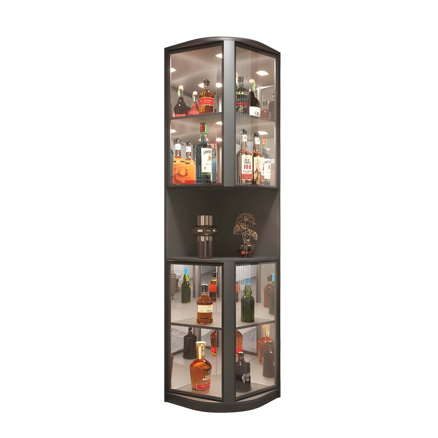 Modern Gray Corner Accent Cabinet with Glass Doors and 2 Shelves - image 6