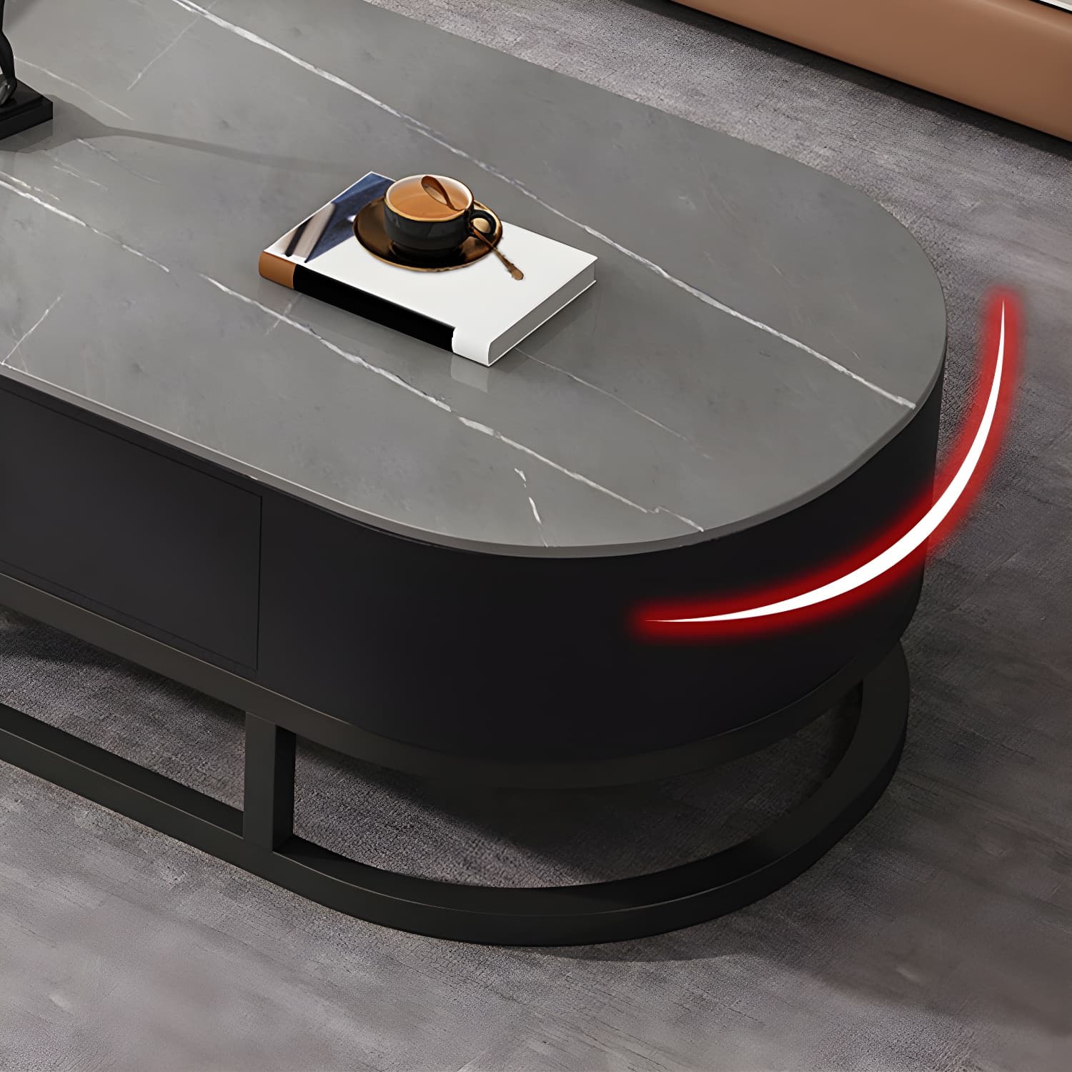 Slate Coffee Table Oval Nesting Coffee Table Set with Metal Legs - image 12