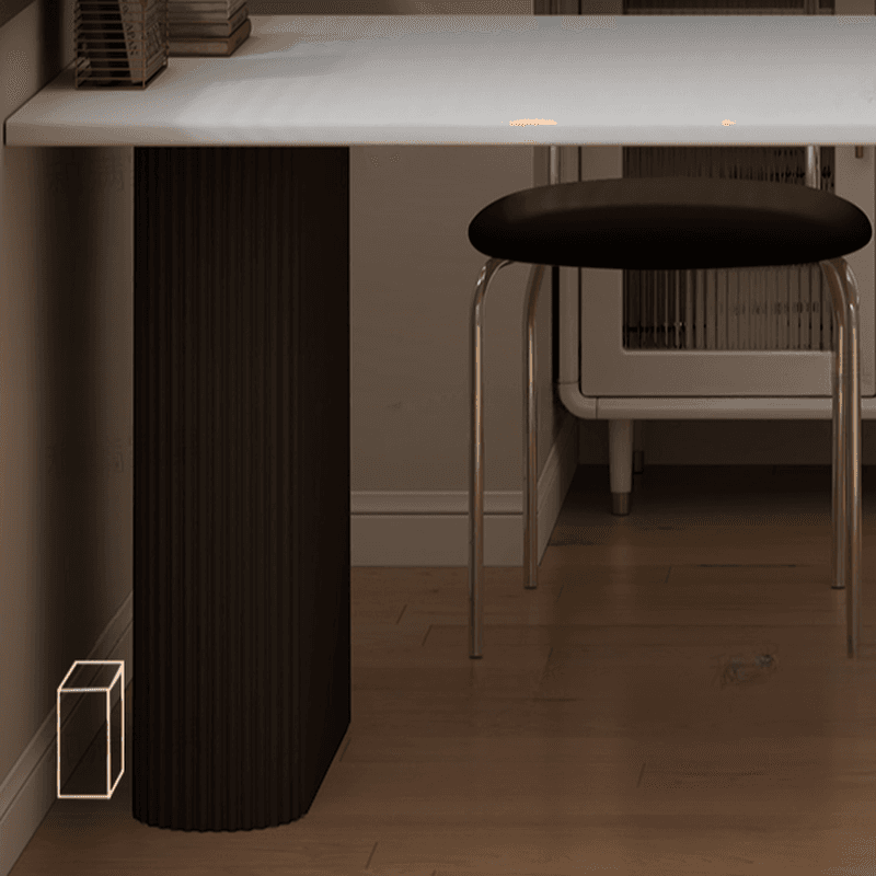 Minimalist Dining Table Set with White Slate Top and Two-sided Pedestal Base, Featuring a Fixed Table - image 12