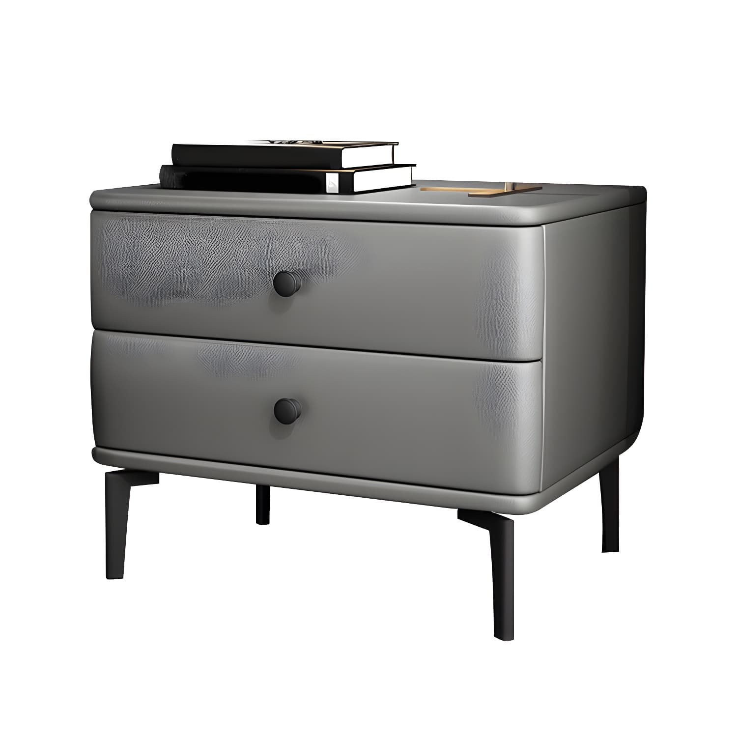 Pine Frame Two Drawers Leather Multicolor Choice of Black Table Foot Nightstand - image 17