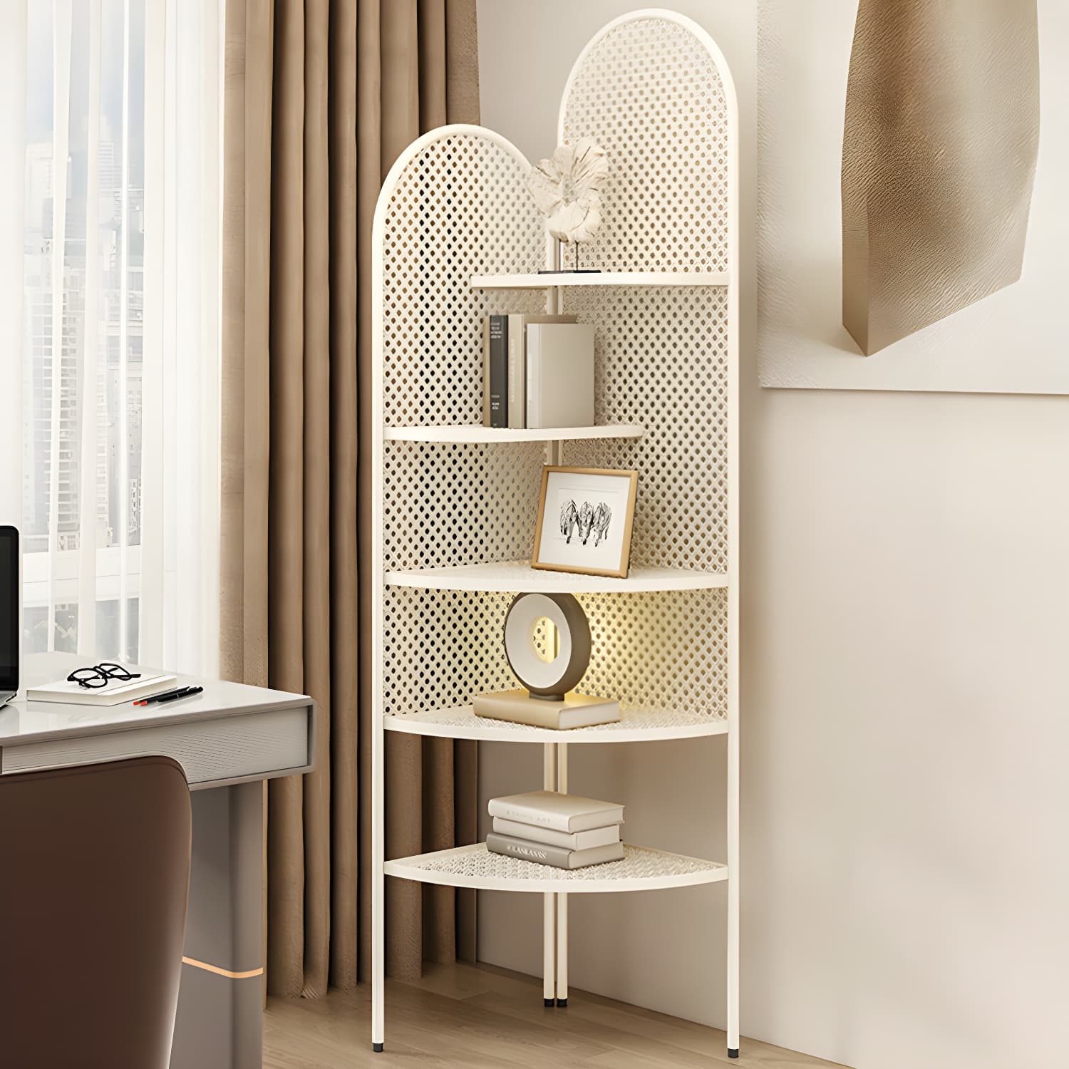 Corner Modern Accent Chest with Metal Countertop and Open Shelves, Water Resistant - image 7