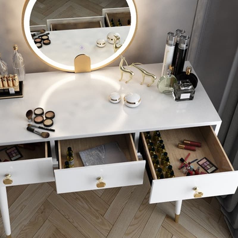 Modish Standard/Small Makeup Vanity with Solid+Engineered Wood Table Top and 3/2 Drawers - image 8