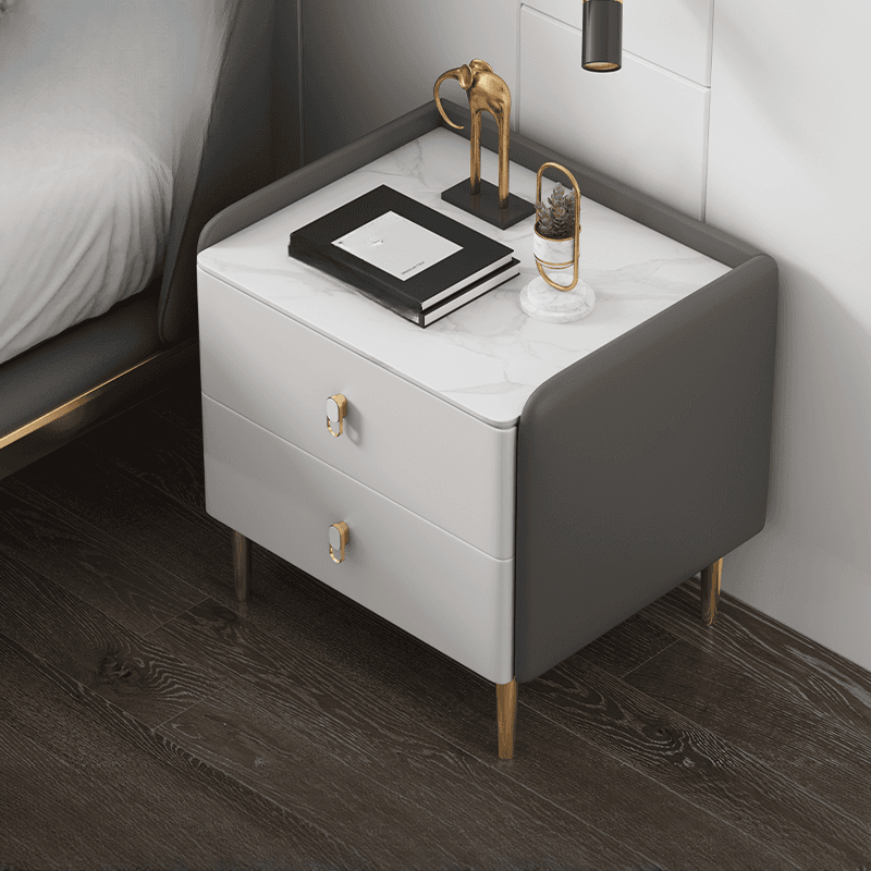 Contemporary Nightstand with 2 Drawers, Pu Leather Countertop, and Leg Support - image 10