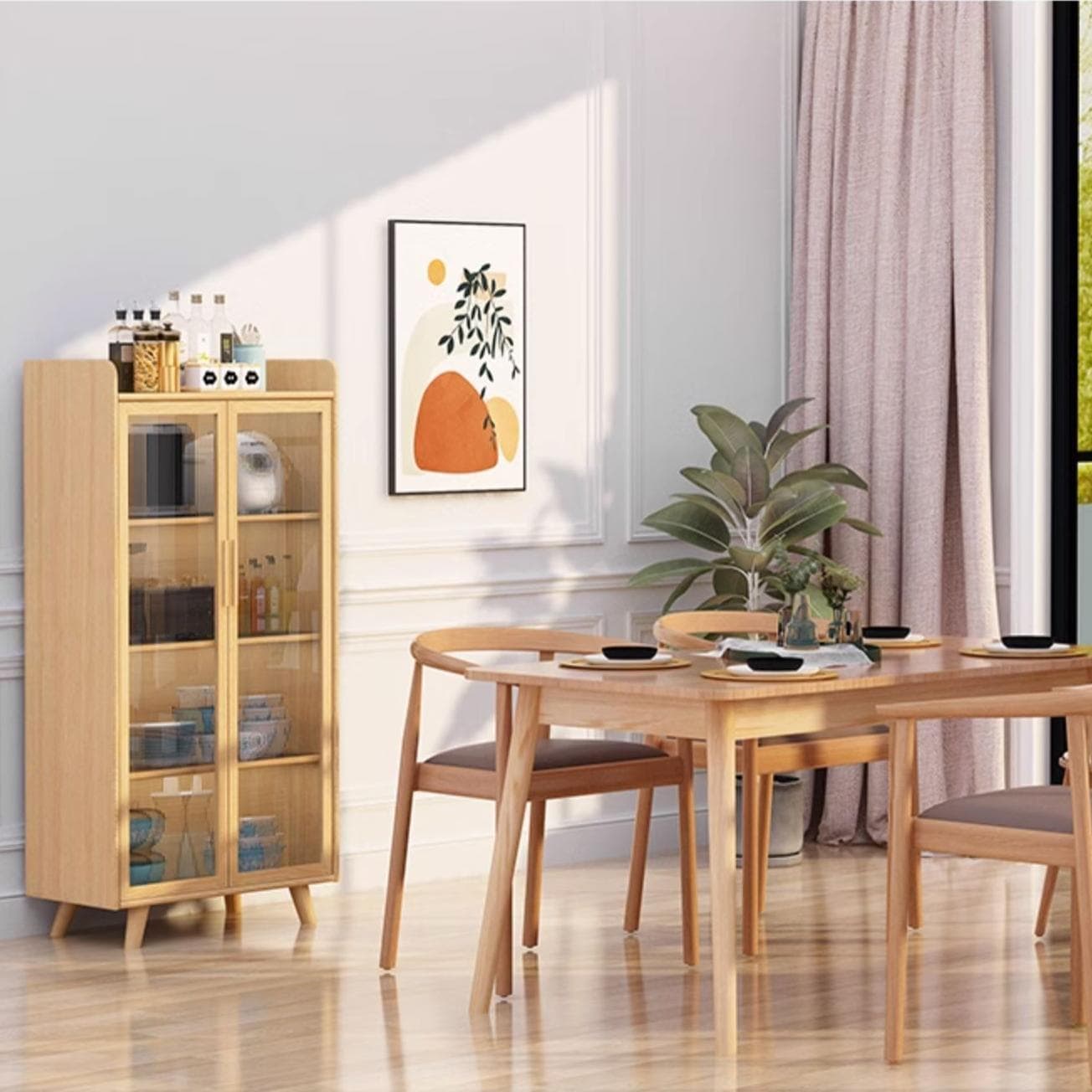 Scandinavian Style Narrow Wood Cabinet 40 cm Buffet & Sideboard Without Drawers Server - image 8