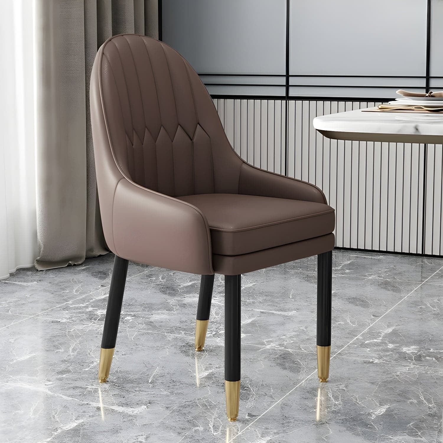 Elegant Glam Faux Leather Dining Chair with Solid Back for Kitchen & Dining - image 9