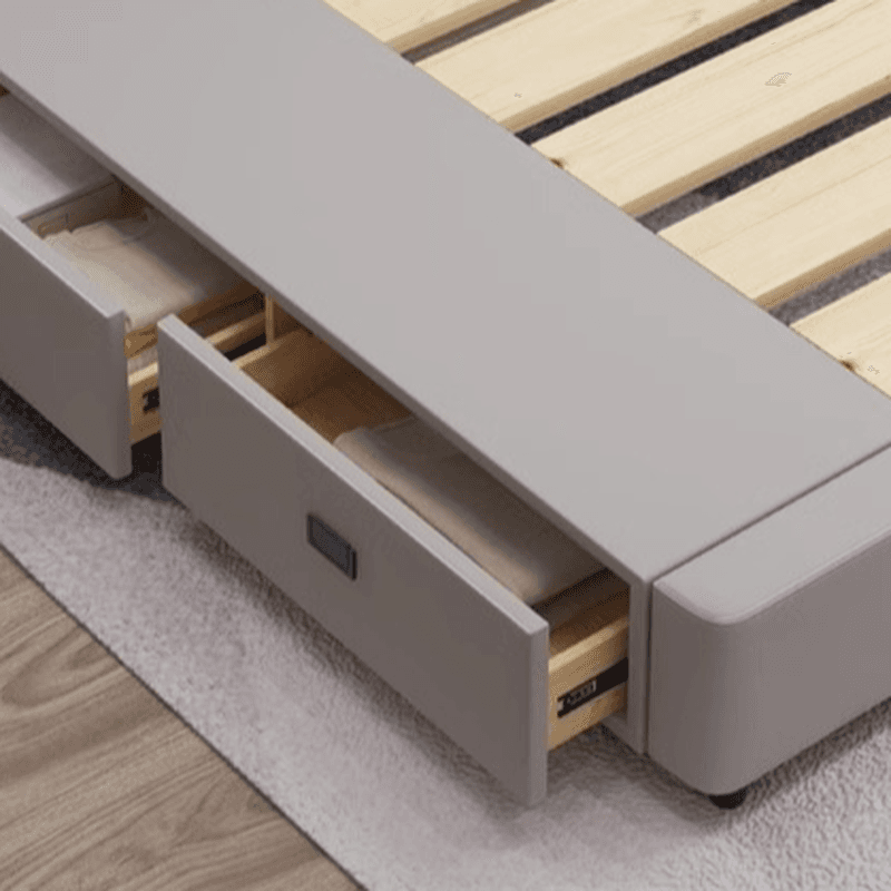 Light Gray Storage Included Panel Bed with 3 Storage Boxes, Pine Wood Frame, and Sponge Upholstery