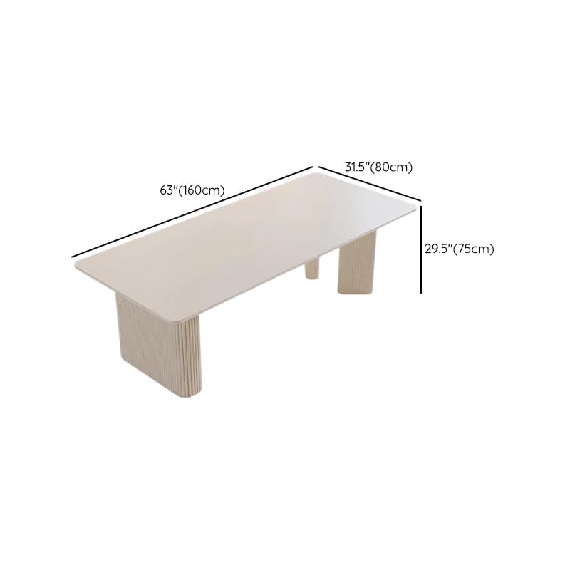 Minimalist Dining Table Set with Slate Stone Top, Three Legs, Fixed Table in White - image 9