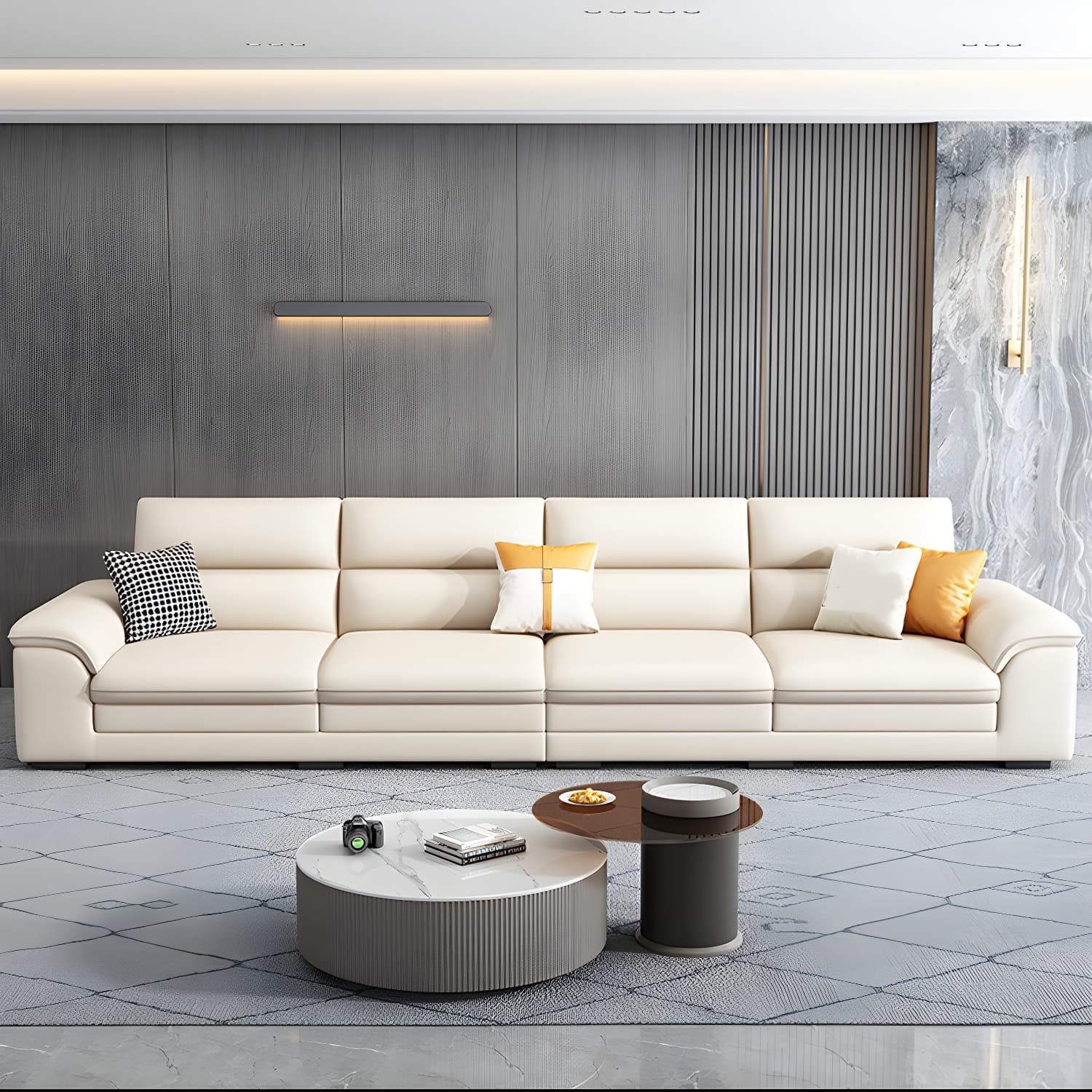 Modern Beige Stationary Sectional Sofa in Scratching Cloth with Wood Frame and Pillow Top Arms - image 3