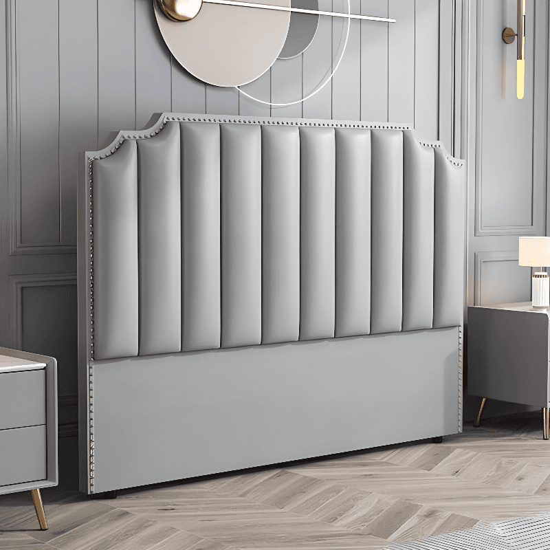 Modish Style Panel Headboard with No Distressing, Nailhead Border, Scooped Shape for Queen/Full Bed, Featuring Sponge Upholstery and Standard Height - image 5
