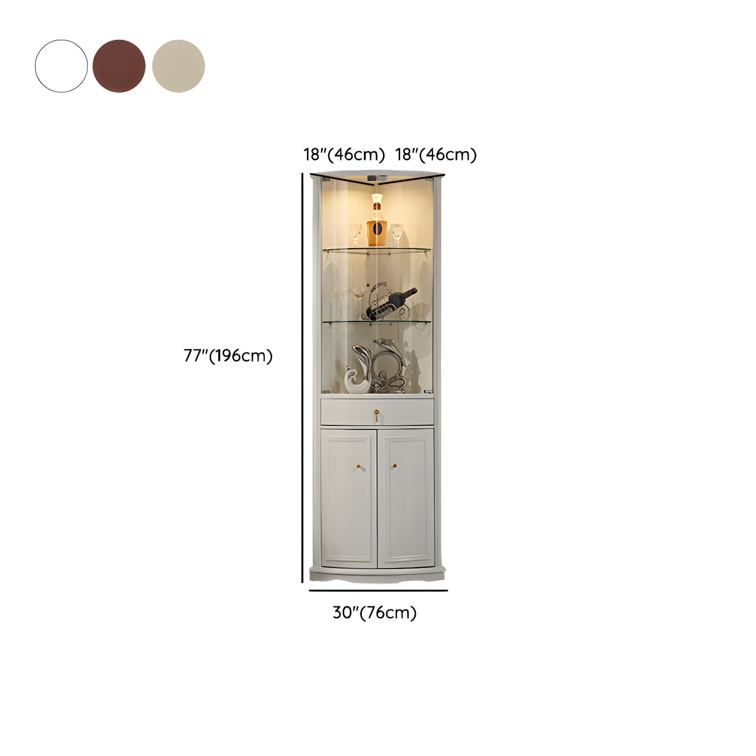 Corner Mid-Century Modern Accent Cabinet with Wood Countertop, Glass Doors, and Drawers Included - image 17