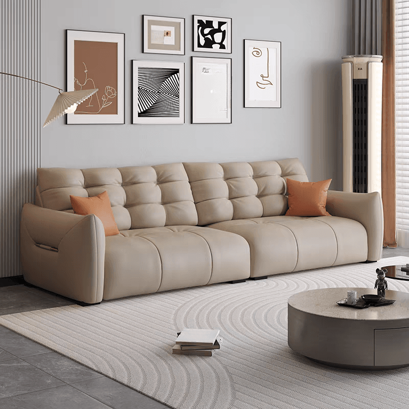 Tear Resistant Standard Sofa with Pu/Flannel Upholstery in Black/White/Light Green - image 4