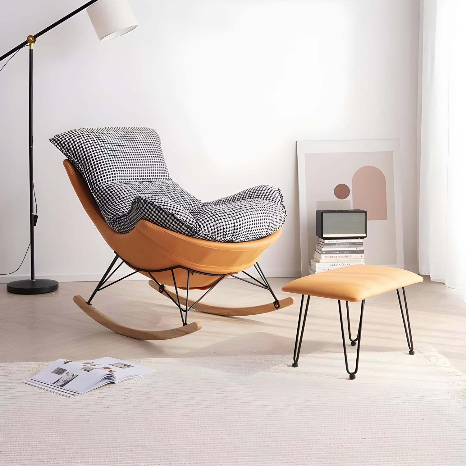 Modern Glider Chair Pure Color Cushions Rocking Chair with Dark Legs - image 6