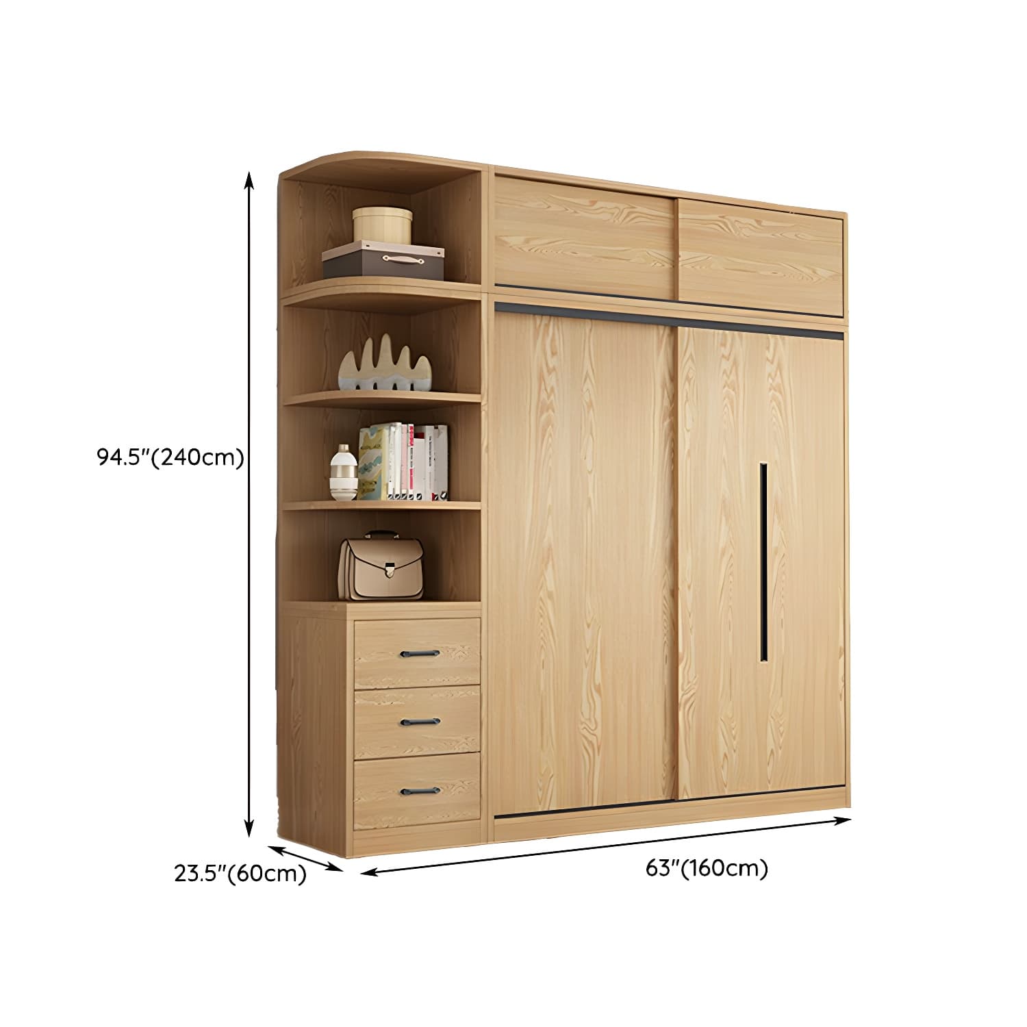 Contemporary Wood Sliding Cloth Rod Included Wardrobe for Bedroom - image 31