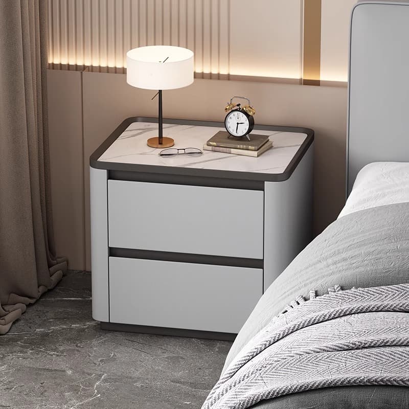 Stylish Bedside Cabinet Nightstand with 2 Drawers and Sintered Stone Countertop - image 8