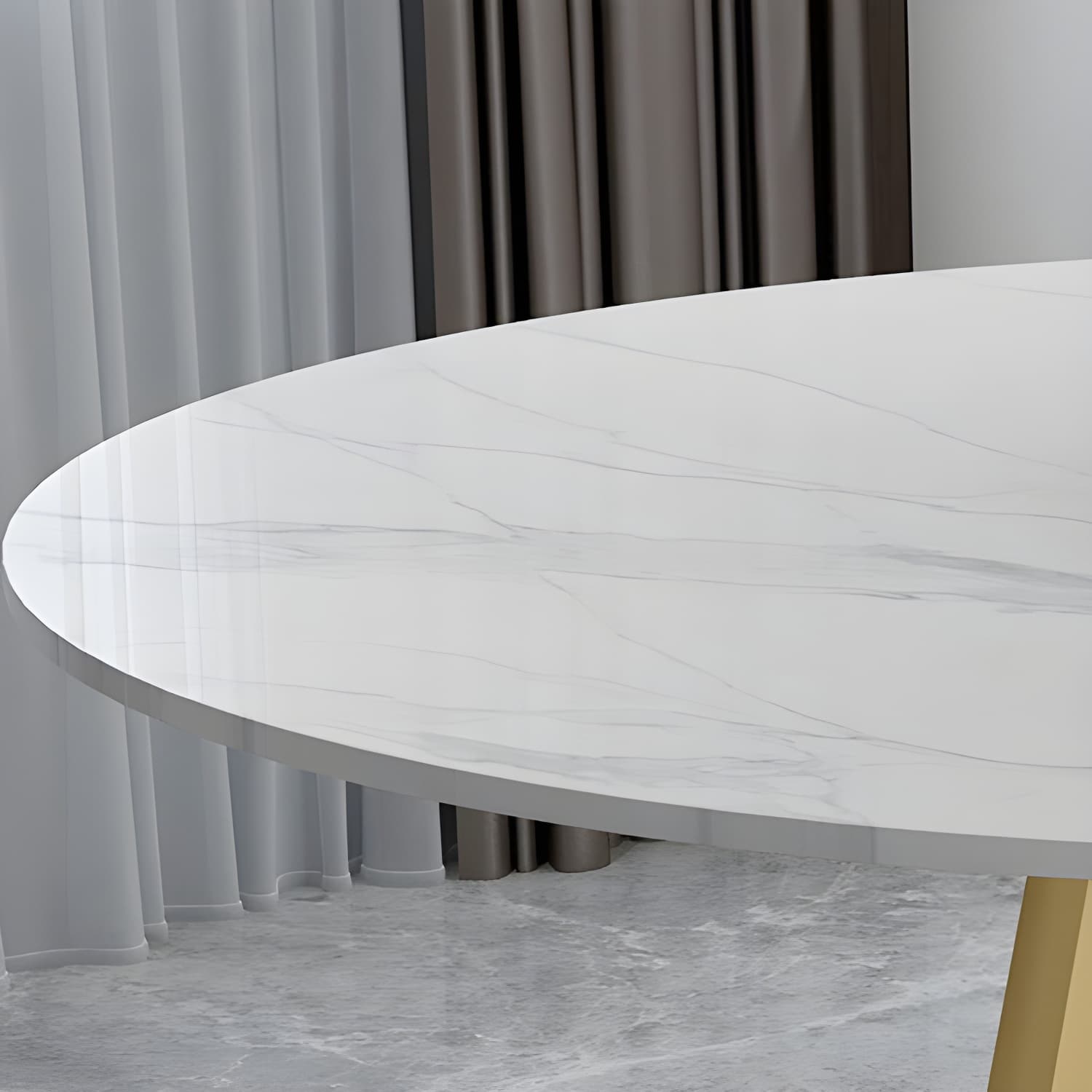 Contemporary Round Dining Table Sintered Stone Top Iron Pedestal Table - image 6