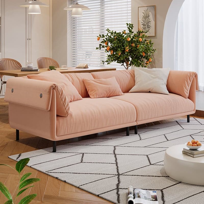 Drawing Room Standard Sofa in Genuine Leather/Flannel with White/Cerulean/Tan Upholstery, Armrest, and 3 Pillows - image 7