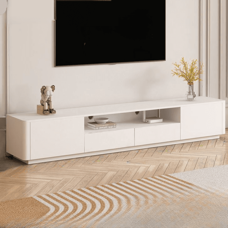 2 Tiers Chalk TV Stand with Shelf, 2 Drawers, Visible Storage & 4 Cabinets/2 Cabinets/6-Cabinet, Sitting Room