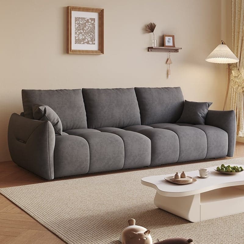 Modern Solid Color Scratch-defiant Standard Sofa in Light Gray/Emerald Green/Auburn, 3-seater with 2 Pillows - image 7