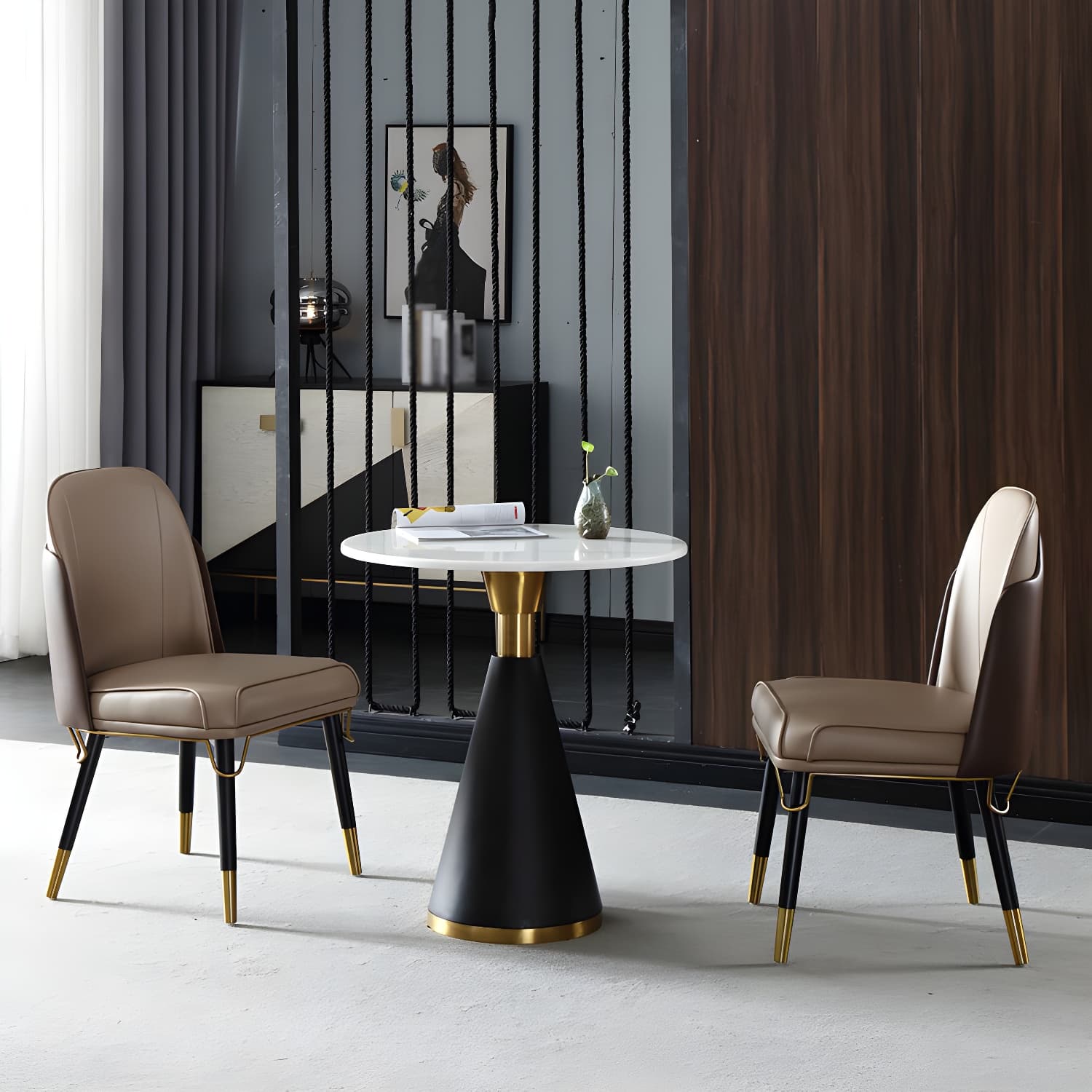Metal Traditional Luxury Round Table Marble Top Indoor Table with Pedestal - image 9
