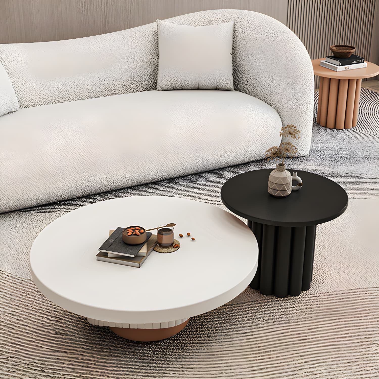 Pedestal Round Coffee Table Set Modern Minimalist Cocktail Table - image 12