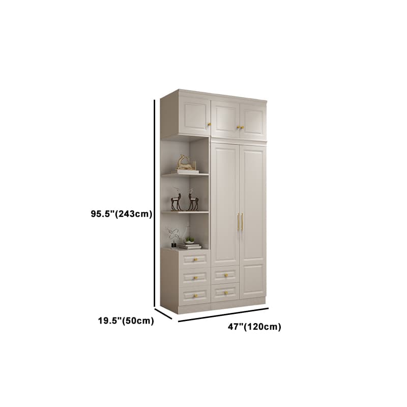 Art Deco Chalk Manufactured Wood Free Standing Interior Shelves Wardrobe with Soft Close Drawer and Hanging Rod - image 27