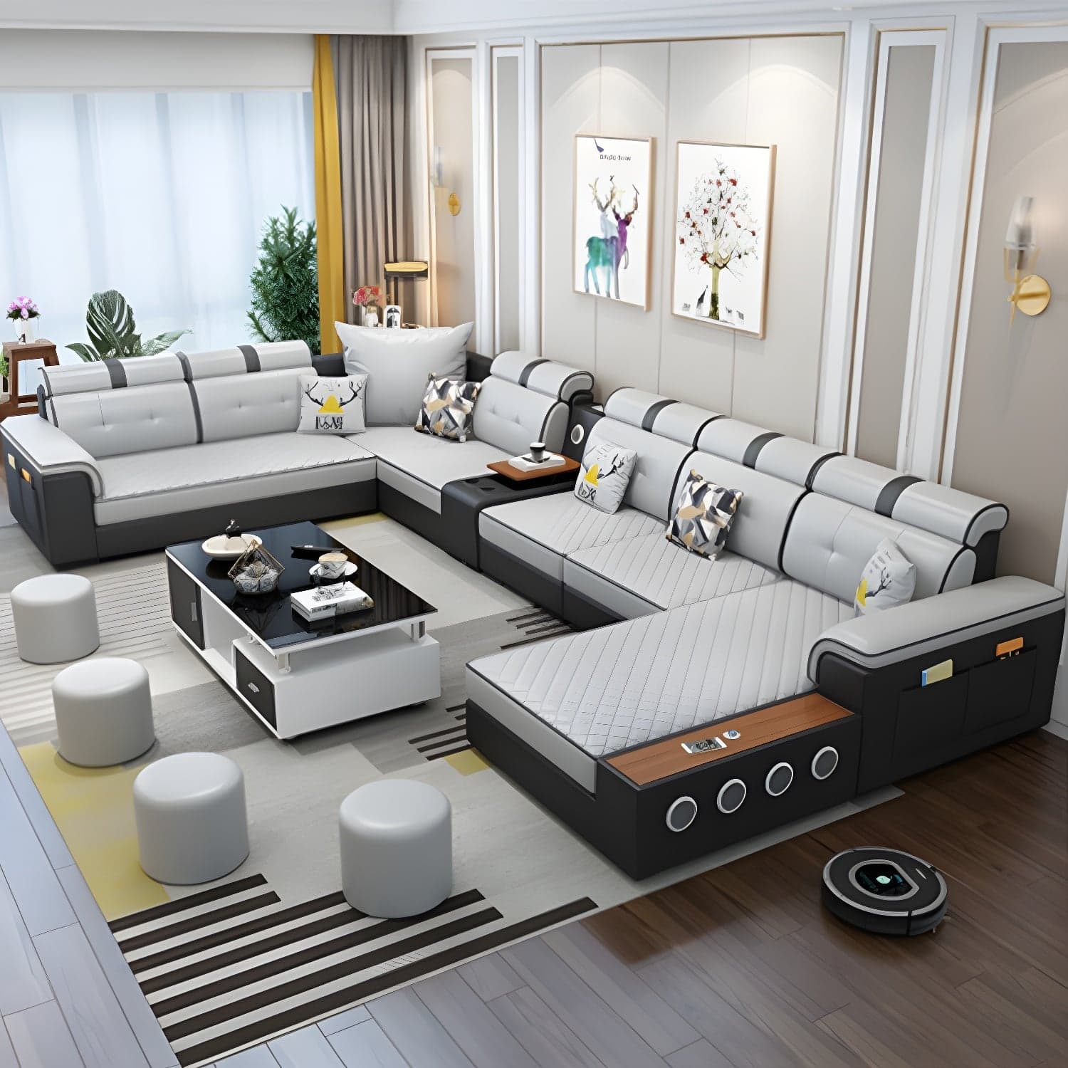 Modern Faux Leather Sofa Stain-Resistant Pillow Top Arm Furniture Sectionals