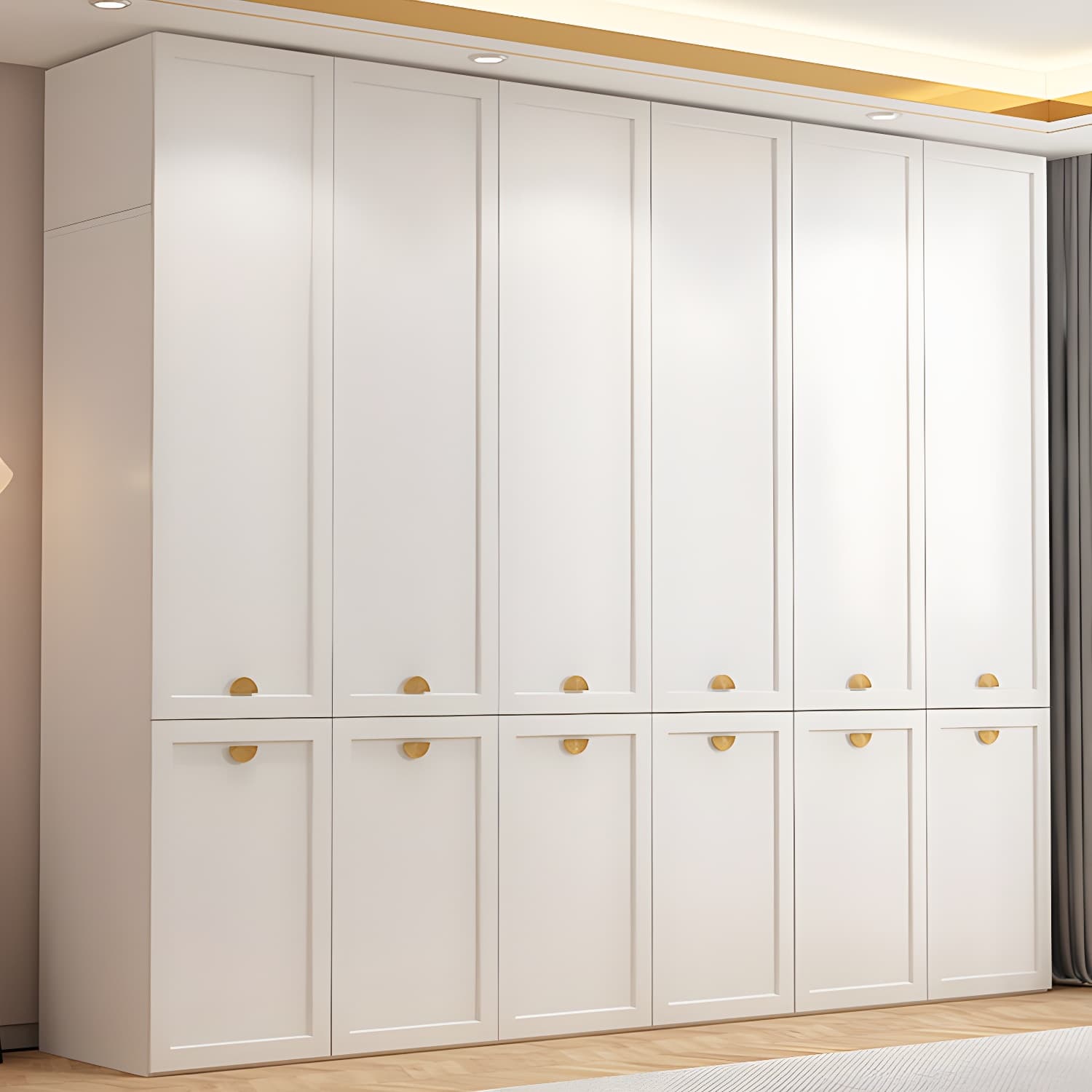 Modern Solid Color Shelves Hinged Doors Cloth Rod Included Cabinet in Beige - image 14