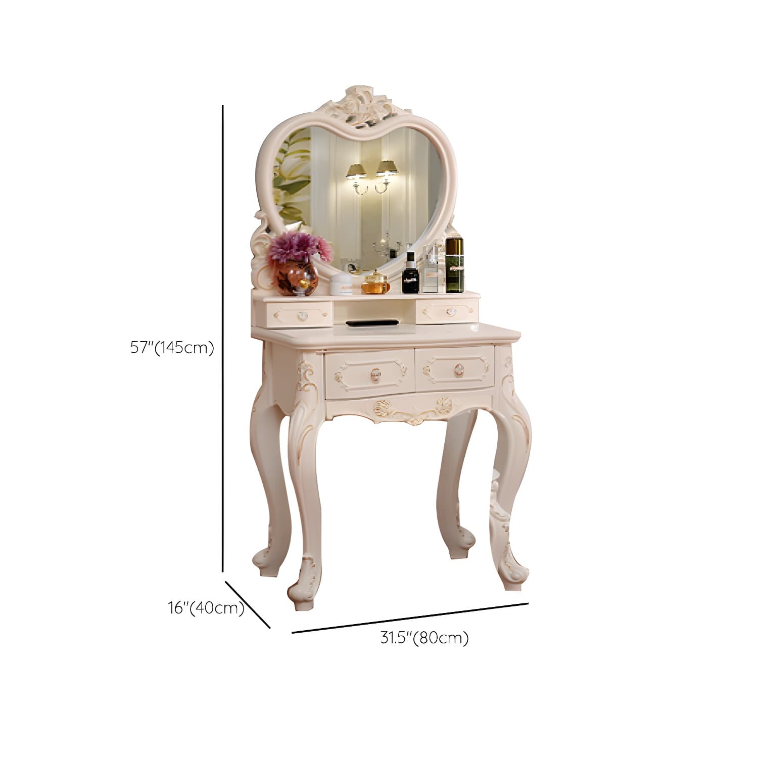 Victorian Bedroom With Drawer Mirror Solid Wood Makeup Vanity Set - image 19