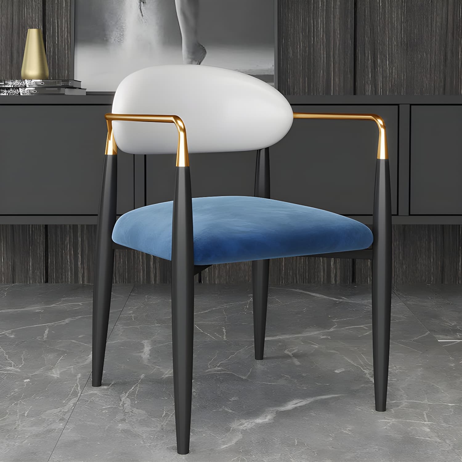 Upholstered Dining Chair Glam Style Open Back Dining Armchair for Indoor - image 10