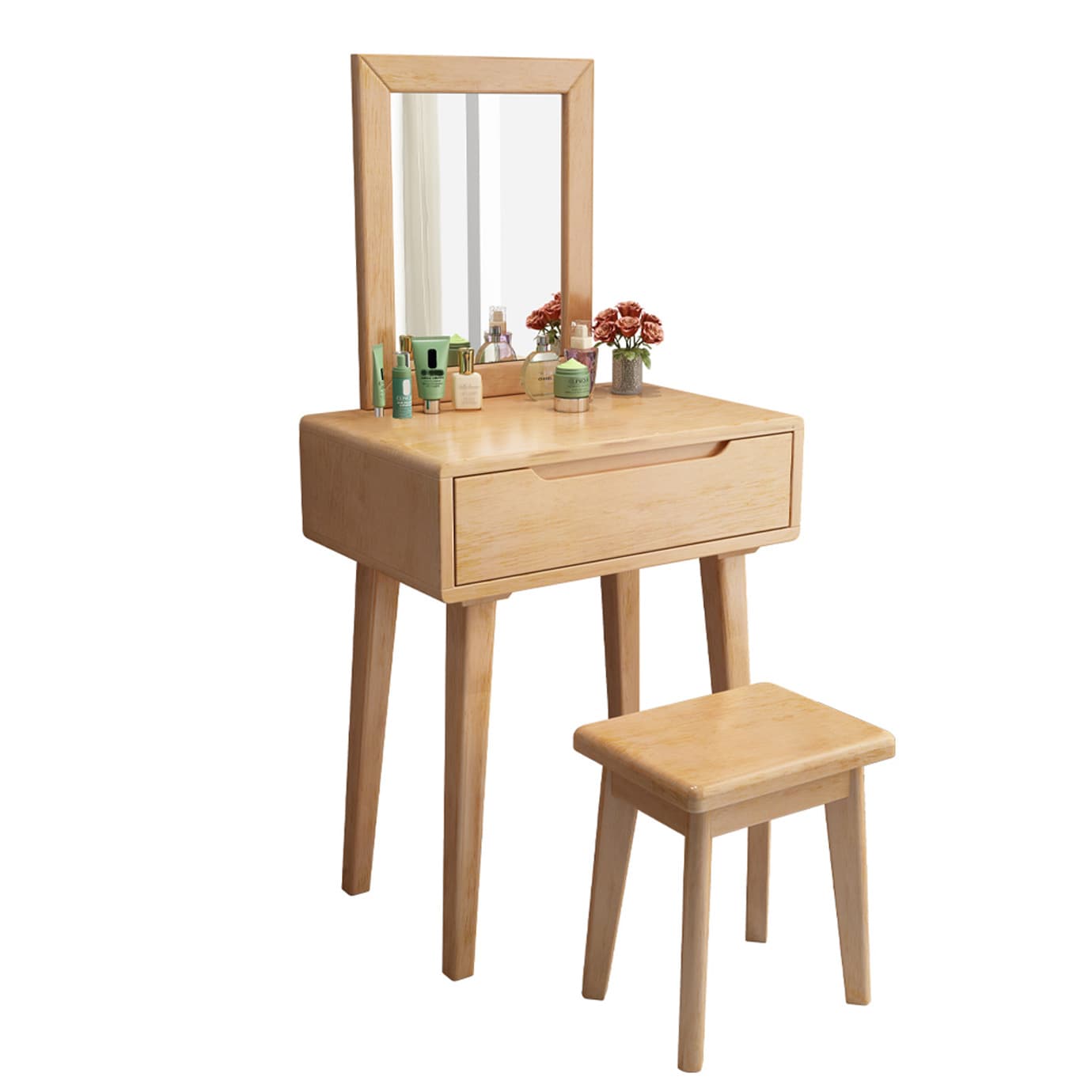 Contemporary Solid Wood Makeup Table Vanity Stool with Drawers - image 5