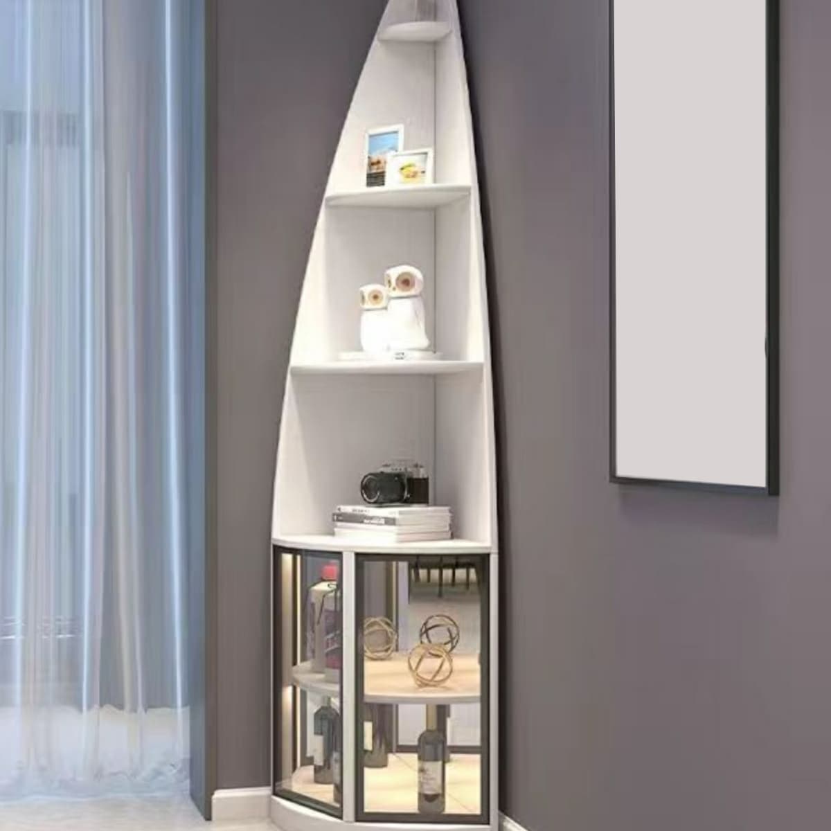 Corner Modern Cabinet with Wood Counter Top and 4 Exterior Shelves - image 4
