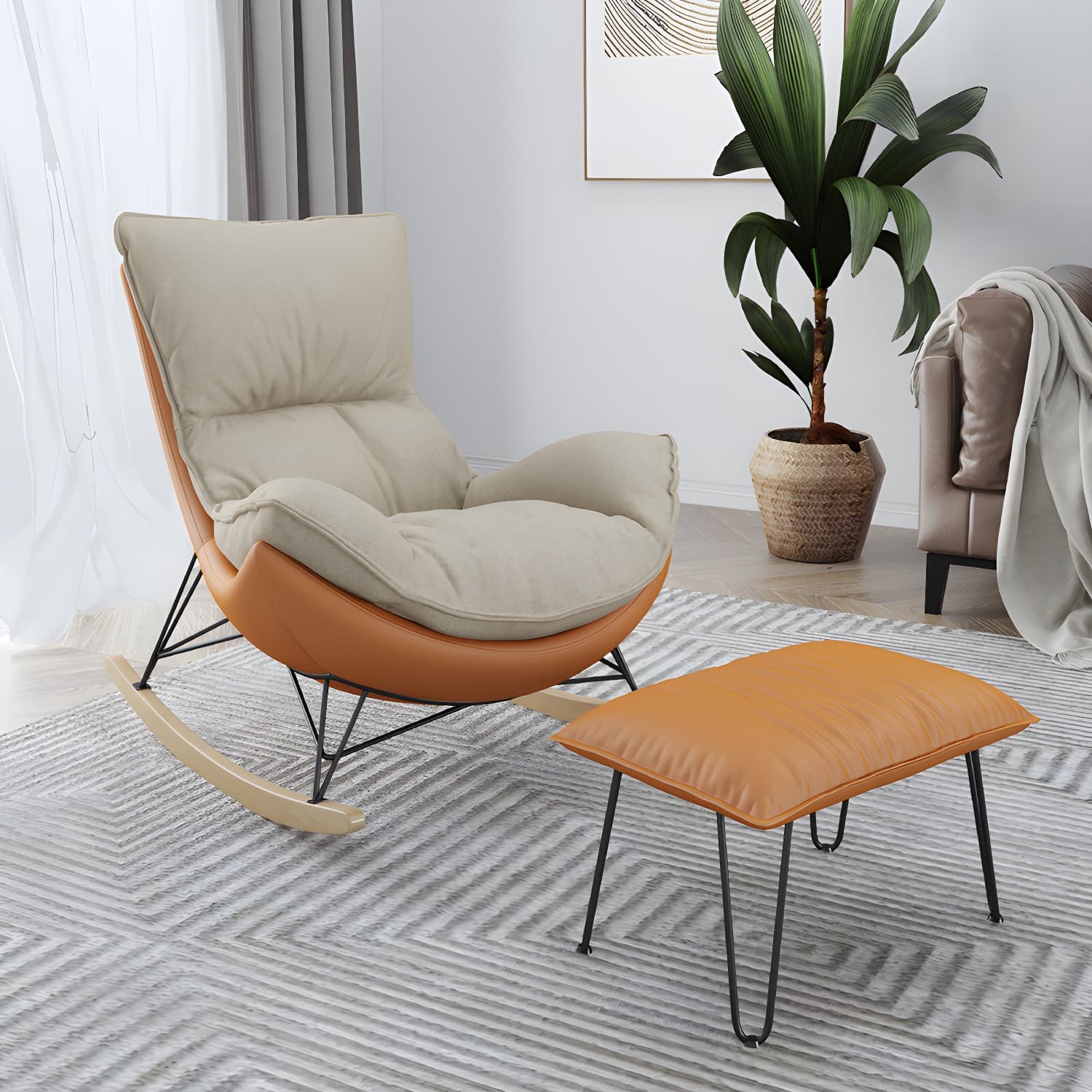 Ergonomic with Ottoman Rocker Chair with Padded Seat Rocking Chair Spindle