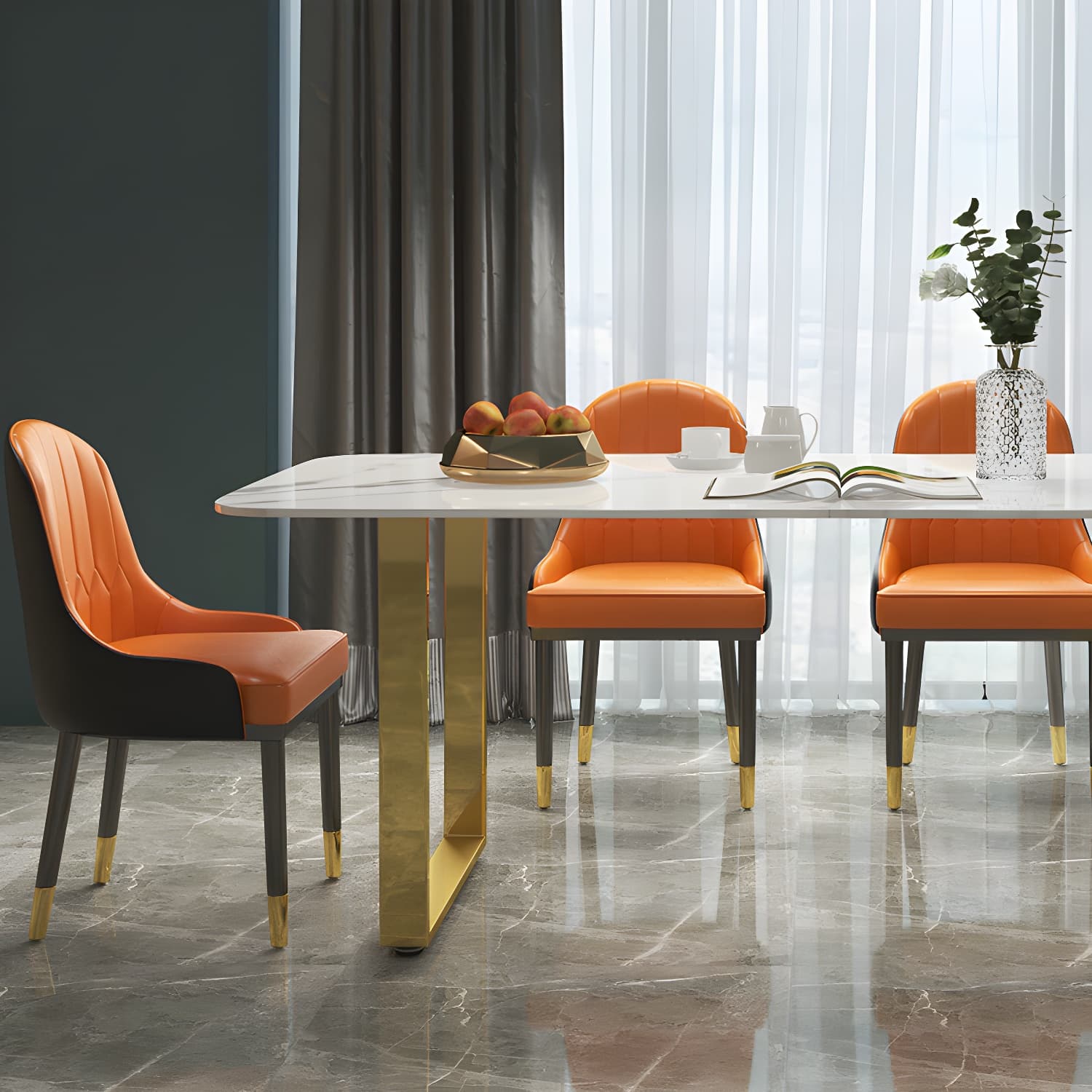 Marble Top Dining Table Modern Rectangle Dining Table with Sled Base - image 8