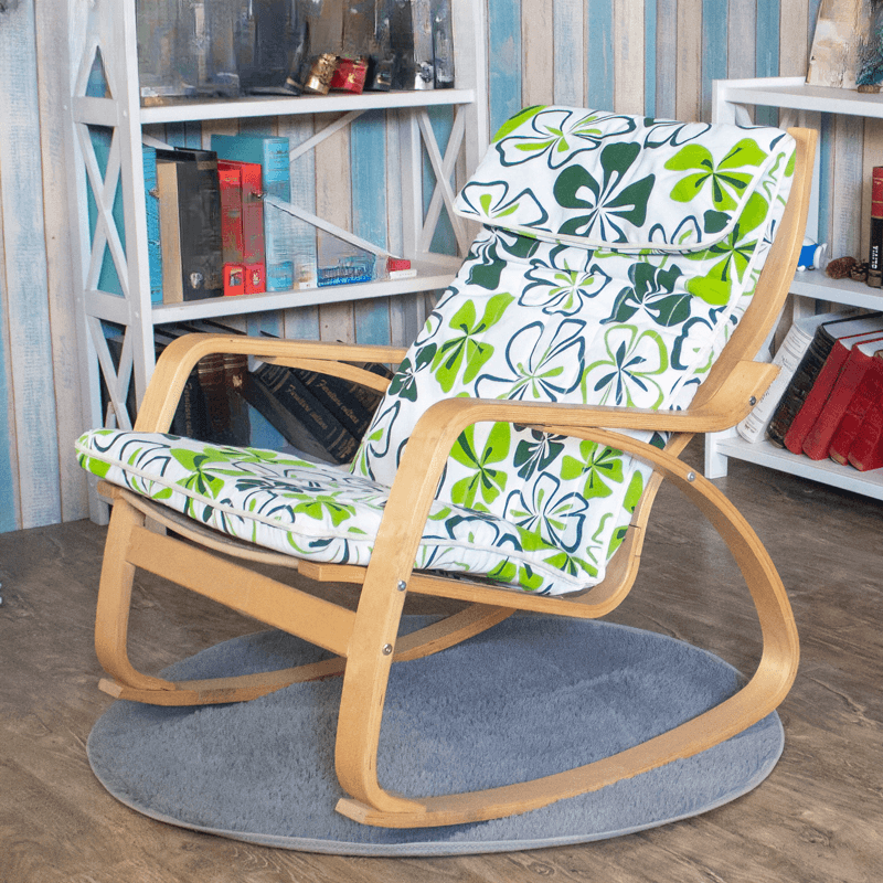 Ergonomic Natural Wood Rocking Armchair with Rear Back, Stationary