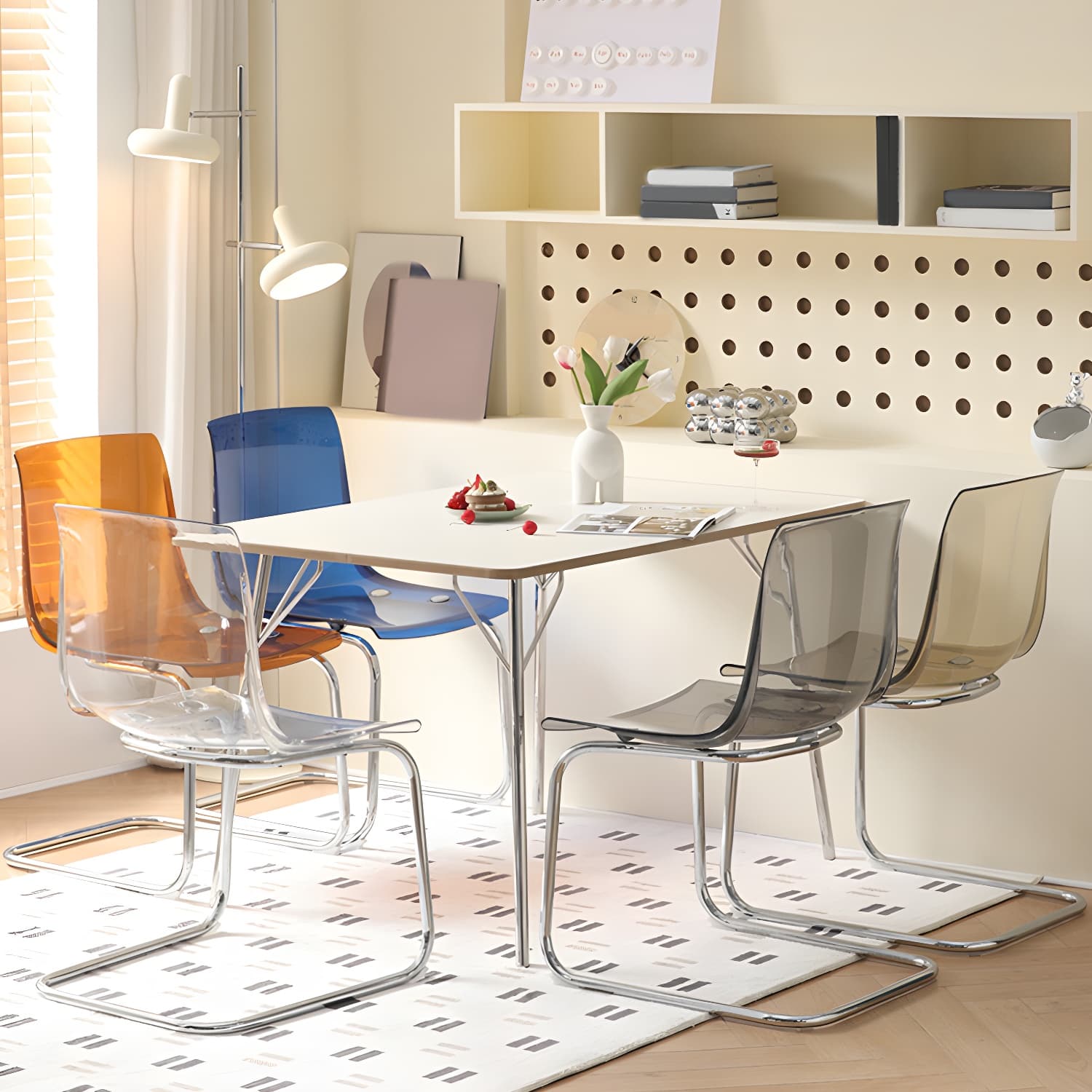 Modern Low-Back Side Chair in Plastic & Acrylic with Metal Legs - Silver - image 8