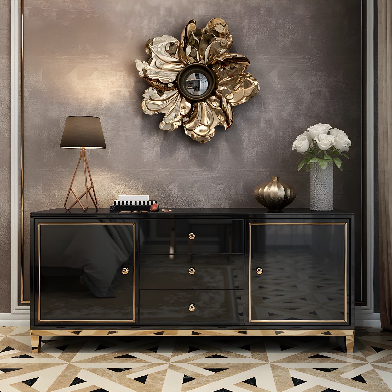 Enclosed Storage Media Console Glass TV Stand Console with Drawers - image 10