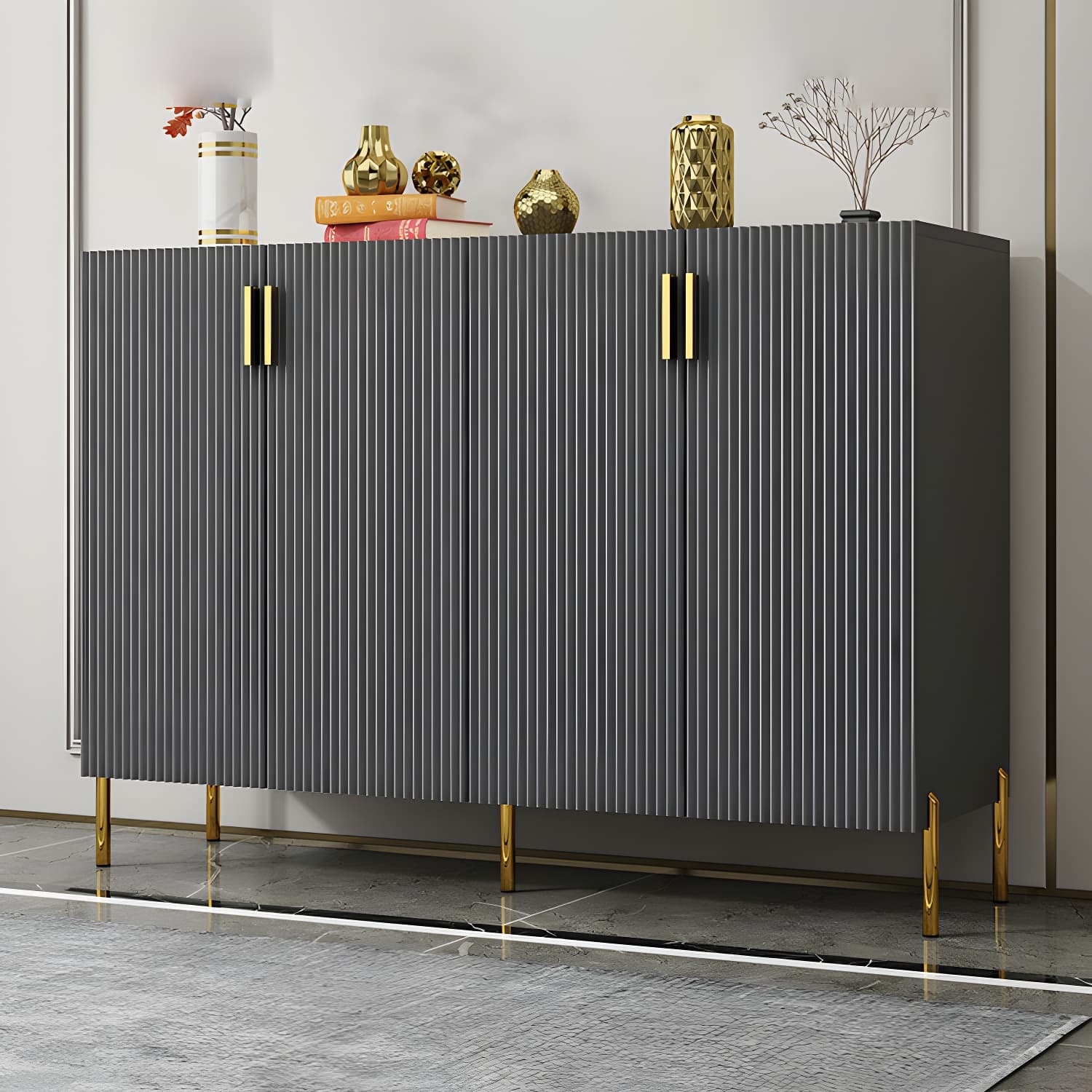 Glam Living Room Wooden Sideboard with Doors and Storage Shelves - image 7