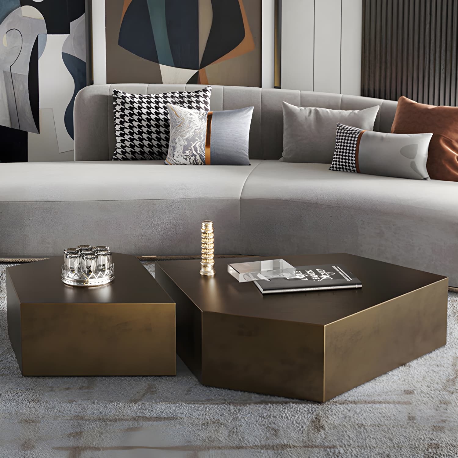 Abstract Shape Base Design Stainless Steel Hussey/bronze Free Shape Coffee Table - image 4