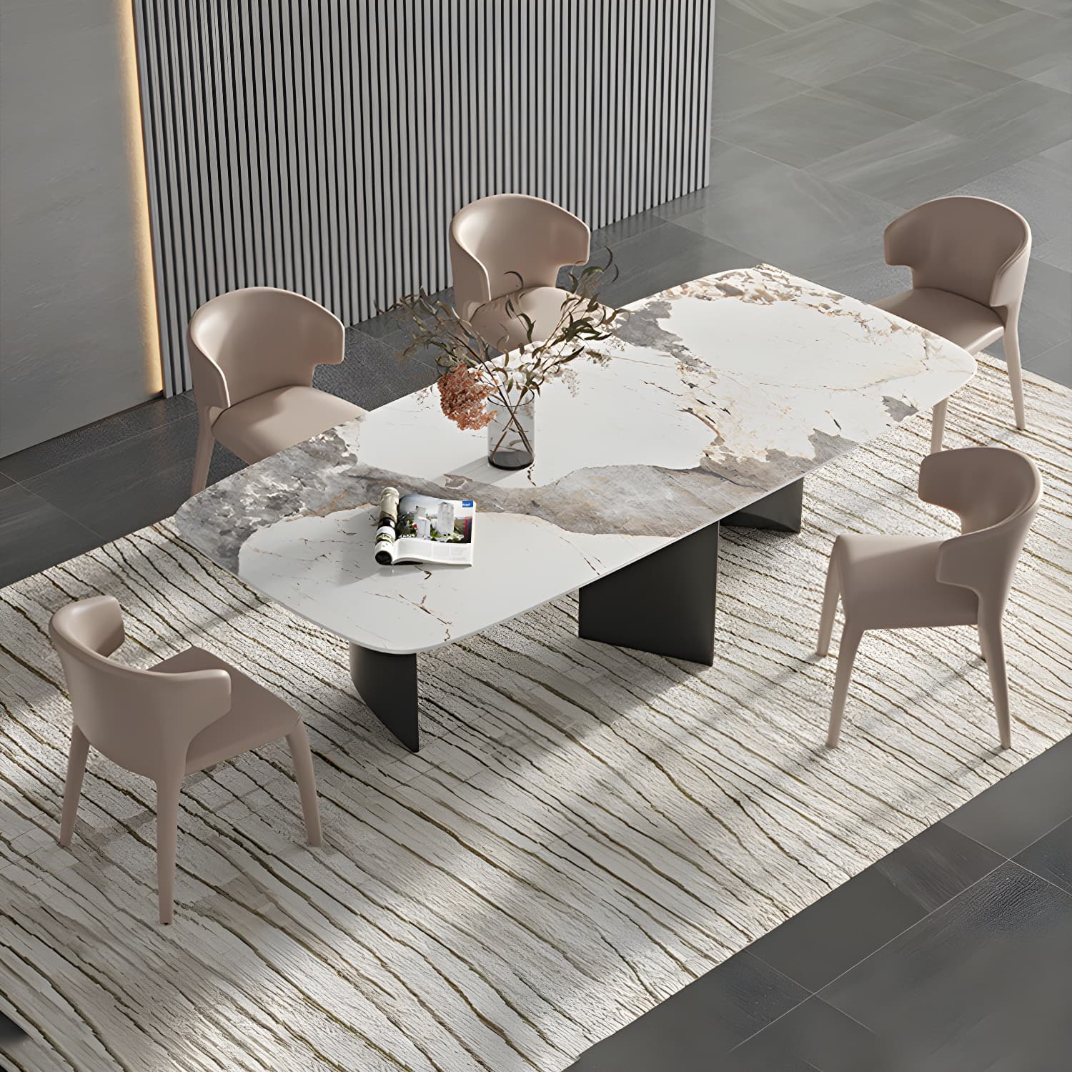 Rectangle Dining Table Sintered Stone Top Modern White Table with Black Legs - image 14
