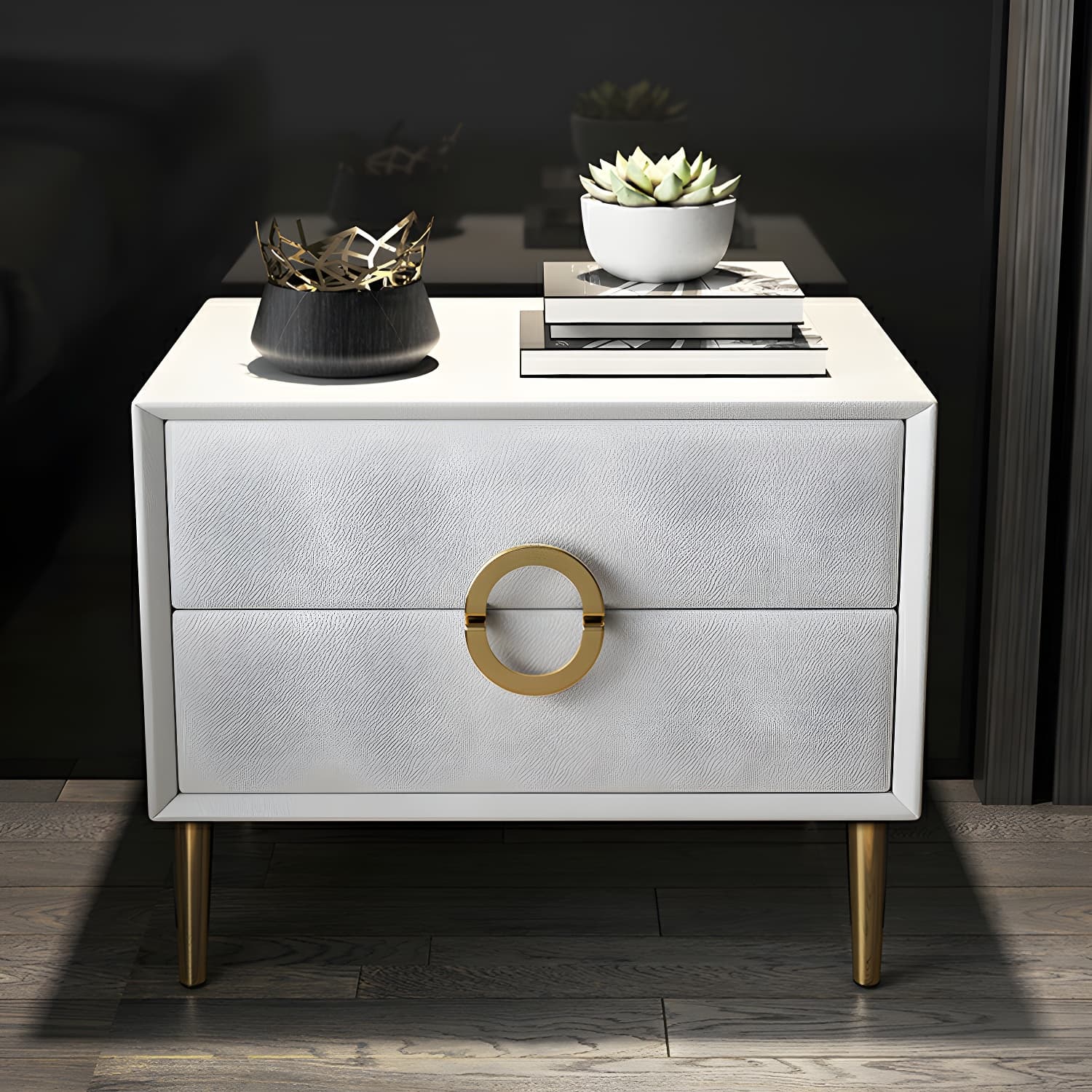 Glam Style Solid Wood Two Drawers Nightstand with Legs for Bedroom - image 21